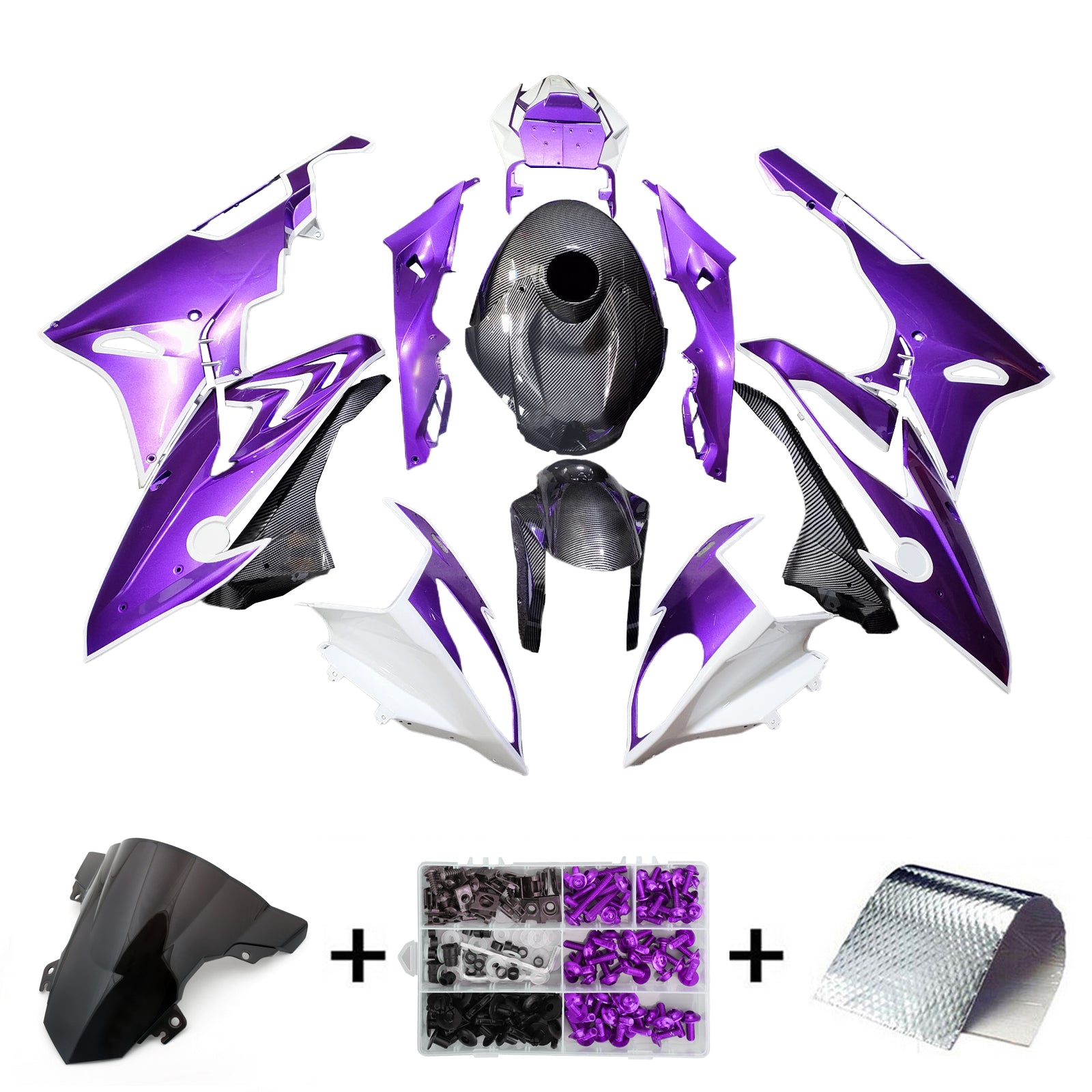 Amotopart 2015-2016 BMW S1000RR en fibre de carbone Patter White Purple Fairring Kit