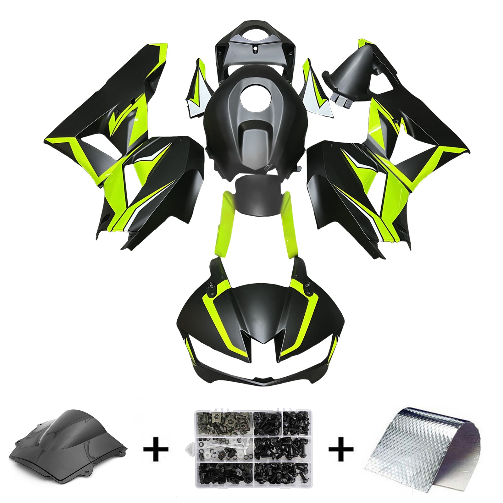 Amotopart 13-25 version américaine & Kit de carénage noir mat et vert pour Honda CBR600RR (version européenne 2013-2023)