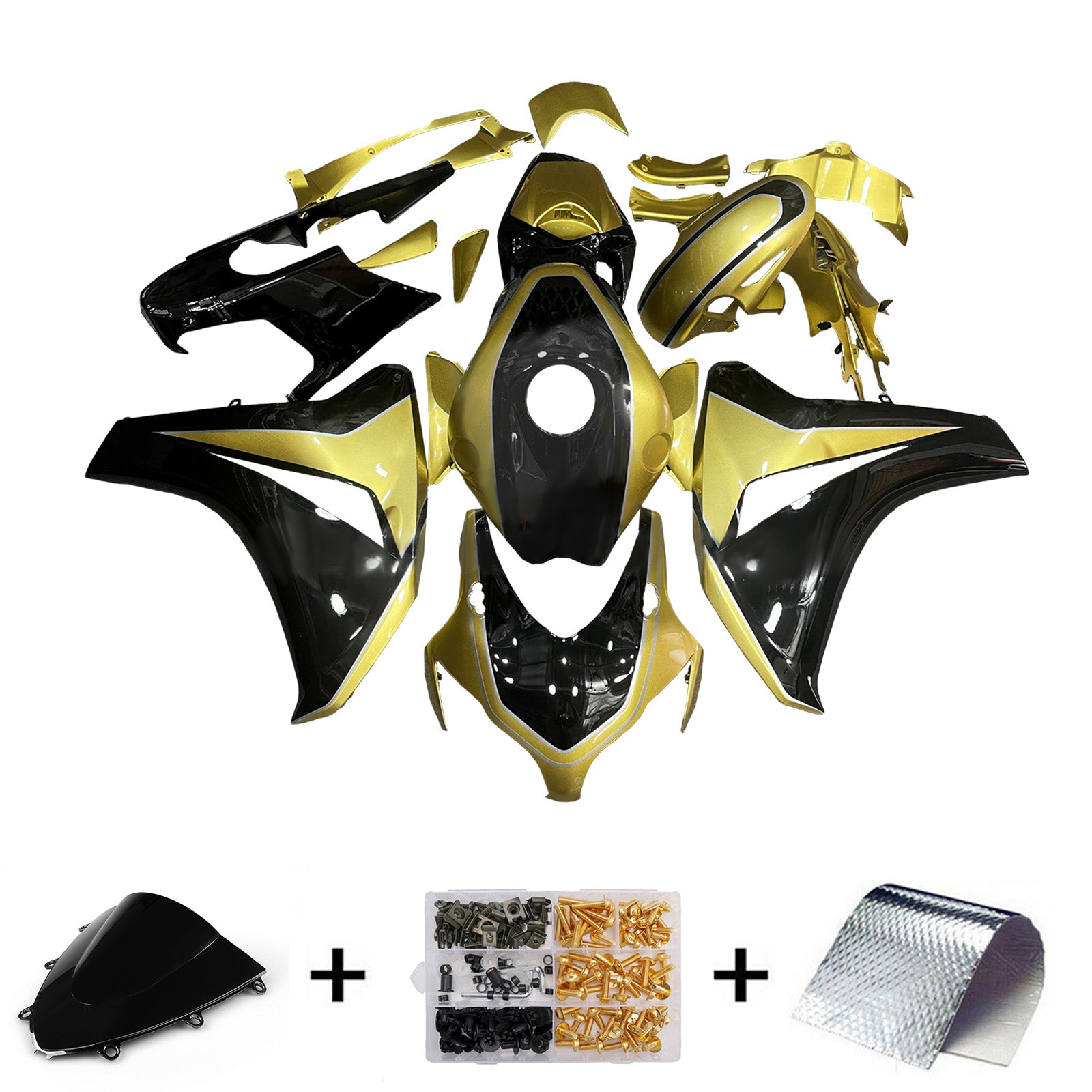 Amotopart 2008-2011 Honda CBR1000rr Kit de carénage en or noir