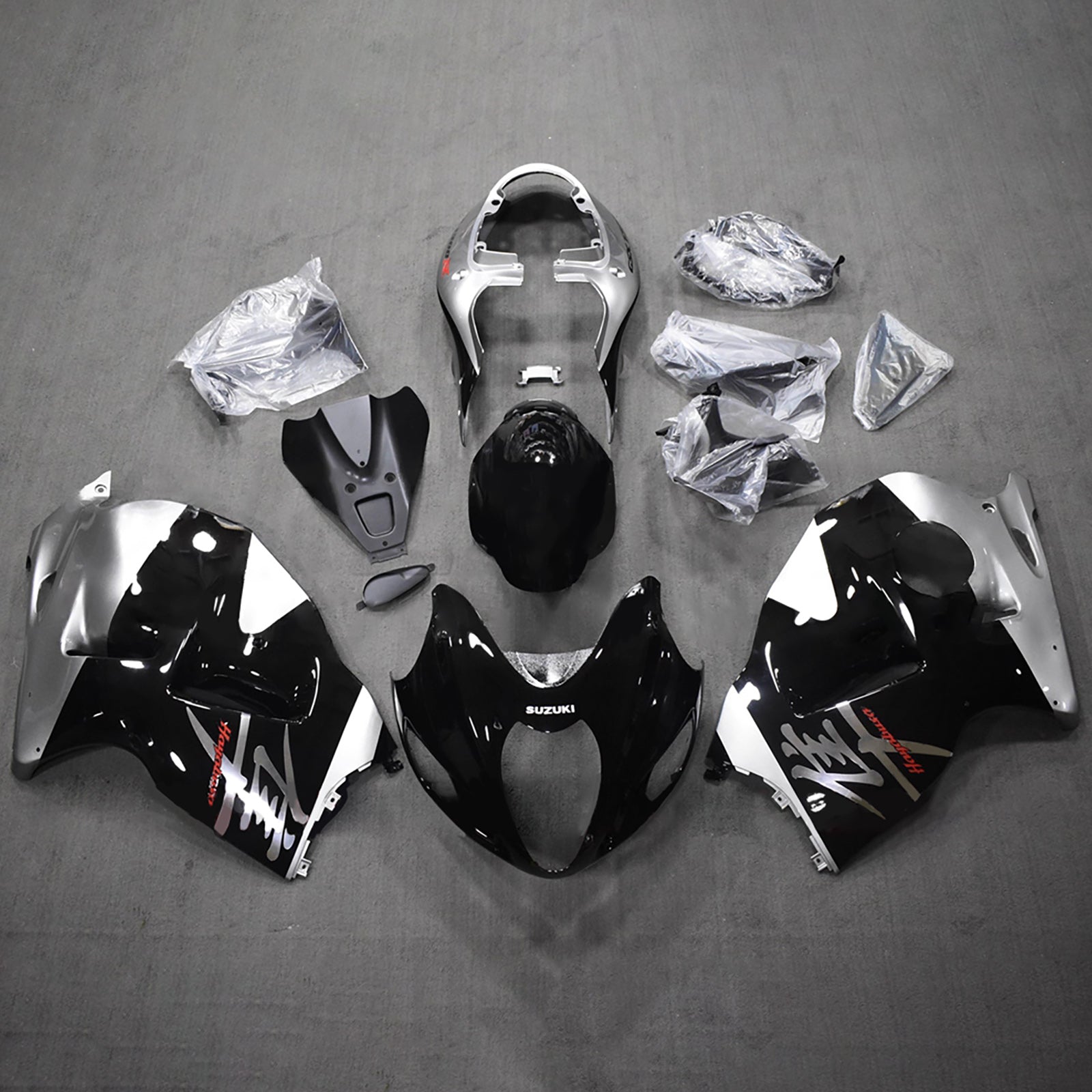 Amotopart 1999-2007 Suzuki Hayabusa GSX1300R Black Silver Fairing Kit