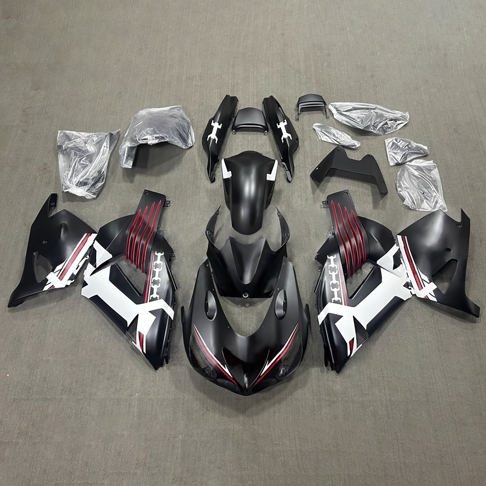 Amotopart 2012-2025 Kawasaki ZX14R ZZR1400 Black Red White Fairing Kit