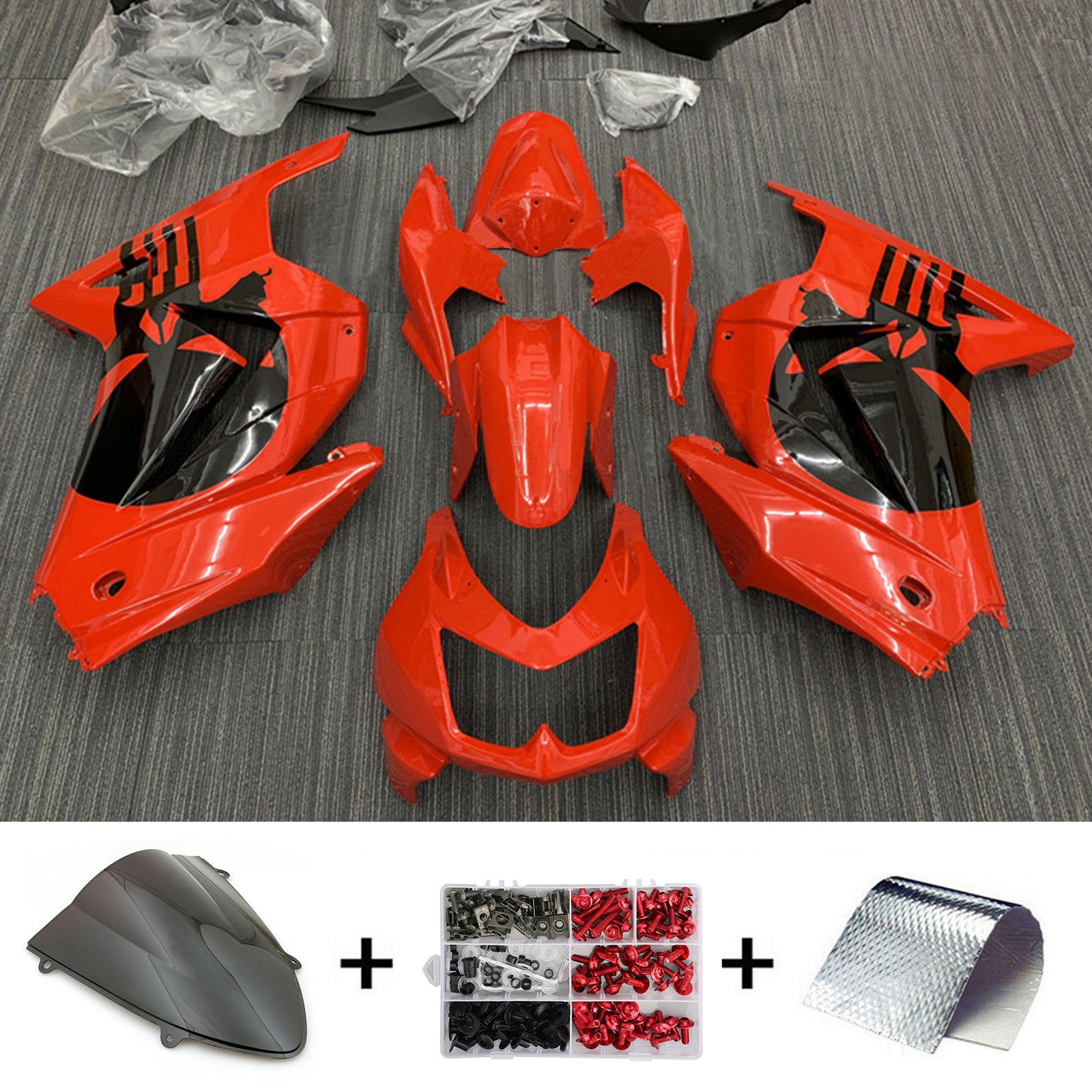 Amotopart 2008-2012 Kawasaki EX250 Ninja 250r rot mit Schädelverkleidungskit
