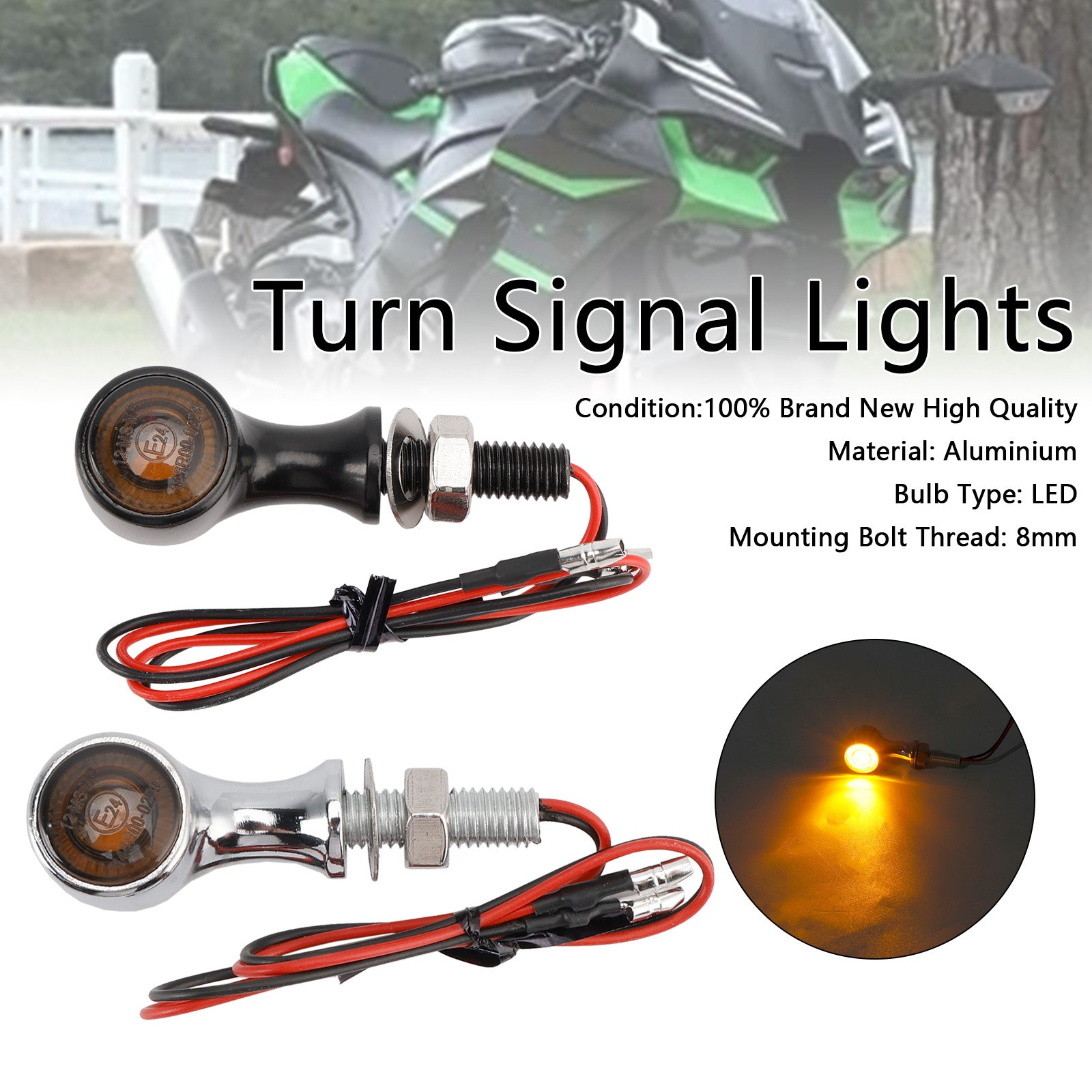 Universal Motorcycle 12V LED Turn Signal Indicator Light 8mm