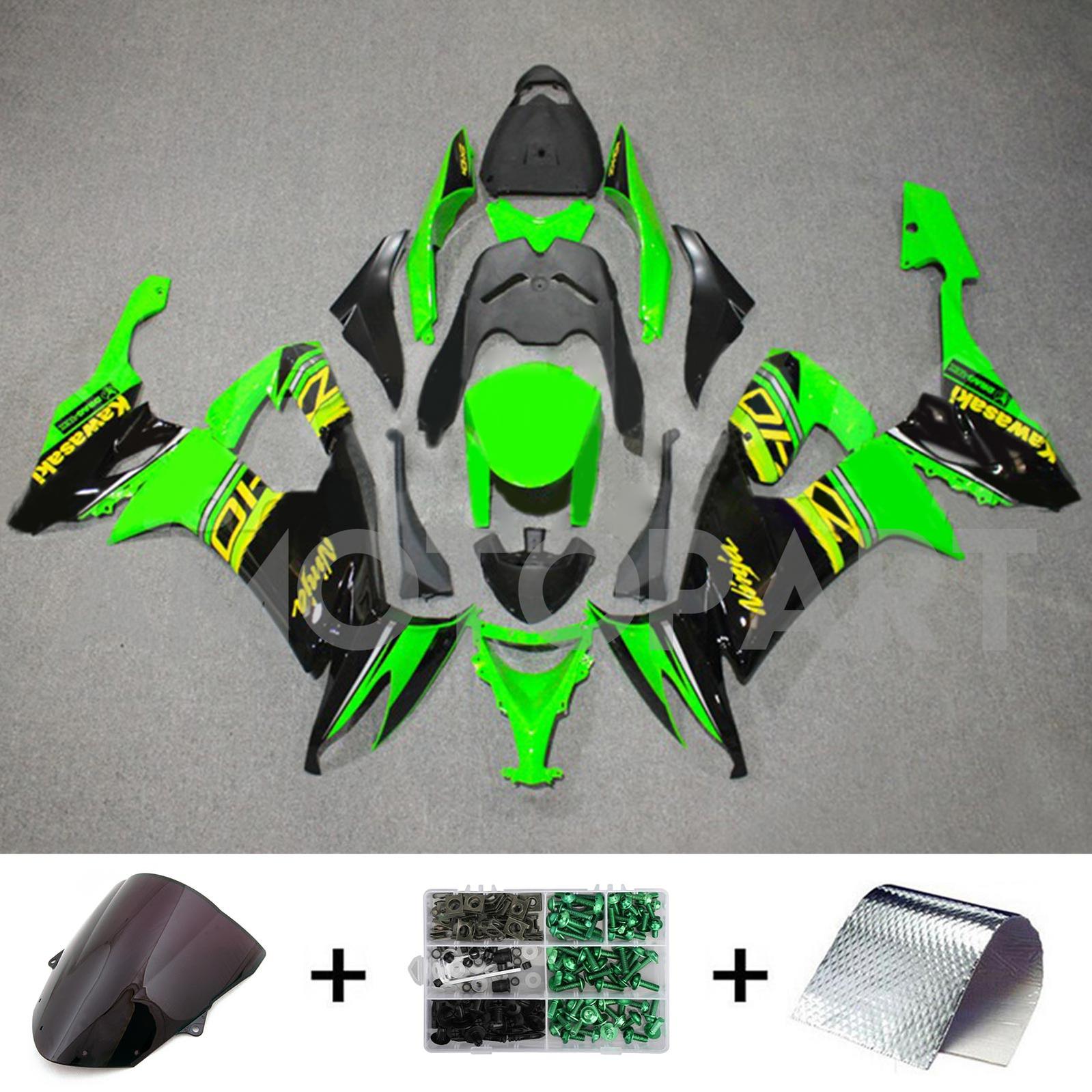 Amotopart 2008-2010 Kawasaki ZX10R Green&Black Style6 Fairing Kit