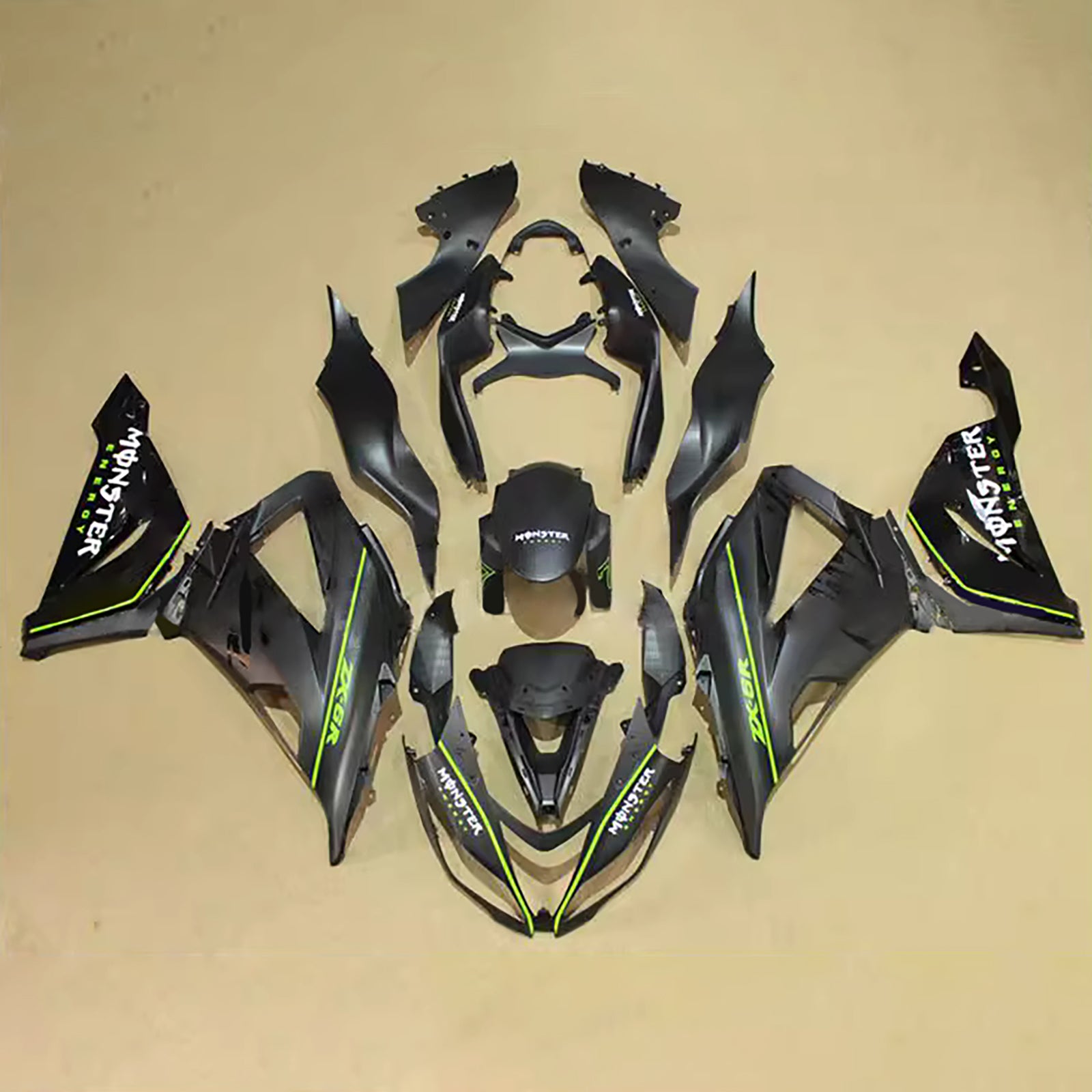 Amotopart 2013-2018 Kawasaki ZX6R 636 Black with Green Stripes Fairing Kit