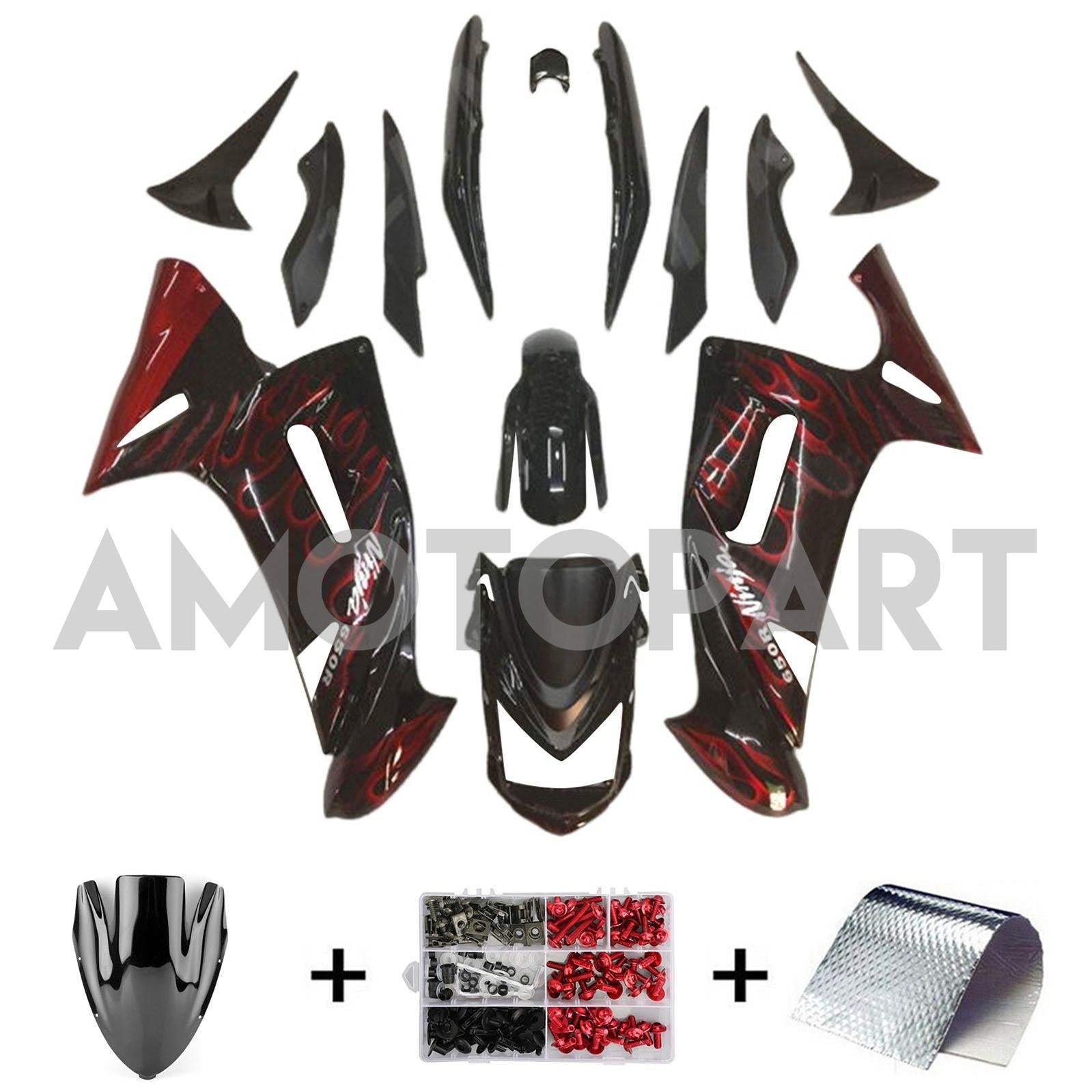 Amotopart 2006-2008 Kawasaki ER6F Ninja650 Kit de carenado negro y rojo