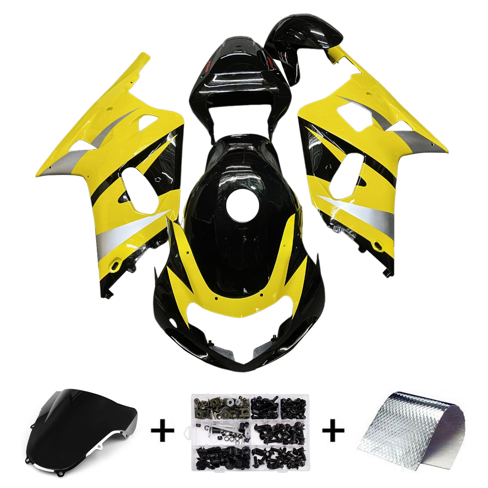 Amotopart Suzuki 00-03 GSXR 750 & 01-03 GSXR 600 Black Yellow Fairing Kit