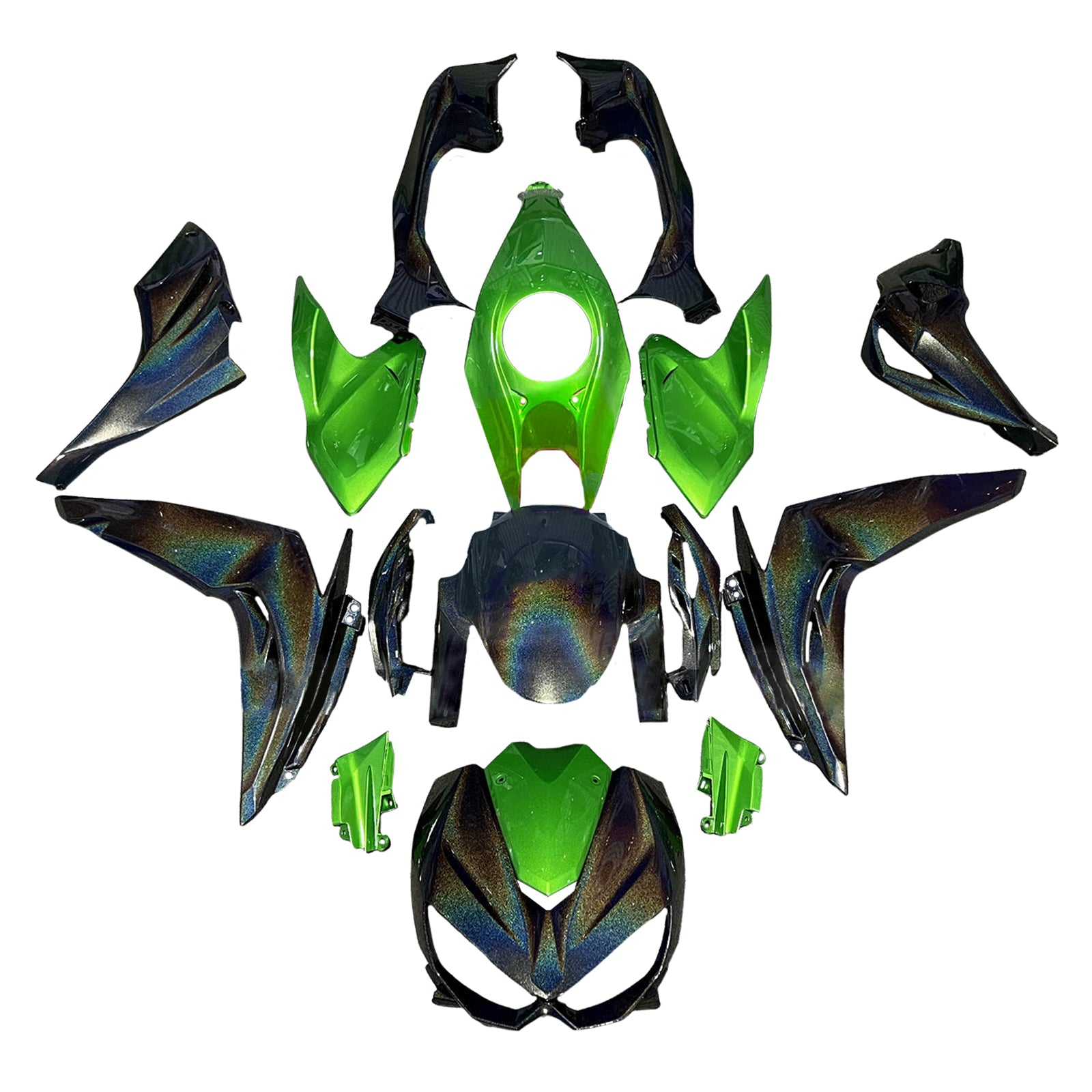 Amotopart 2014-2017 Kawasaki Z1000 Gradient Gradient Green & Rainbow Fairing Kit