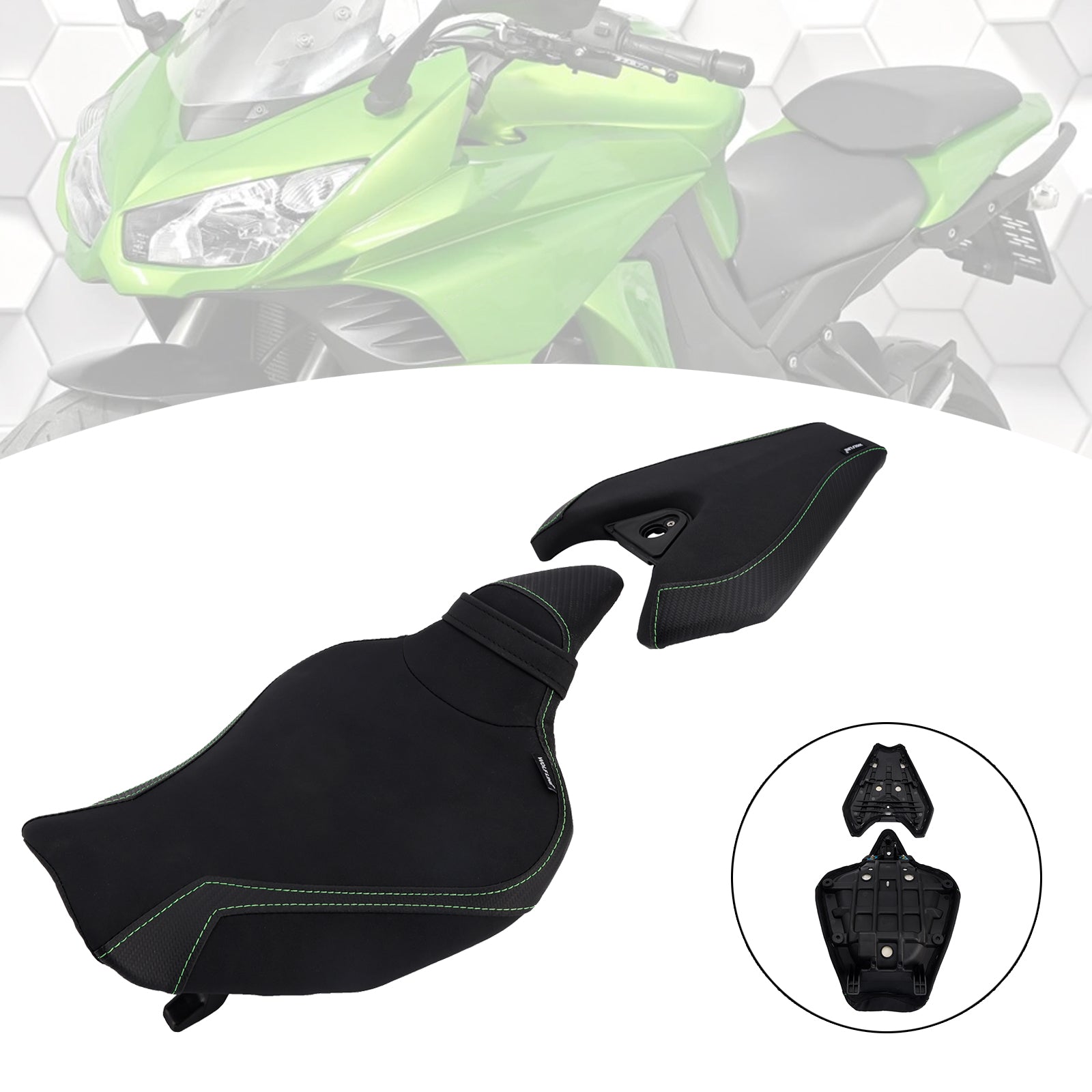 Kawasaki Z1000-coureur 2014-2025&PPassagiersstoelset Achterkussen Zwart