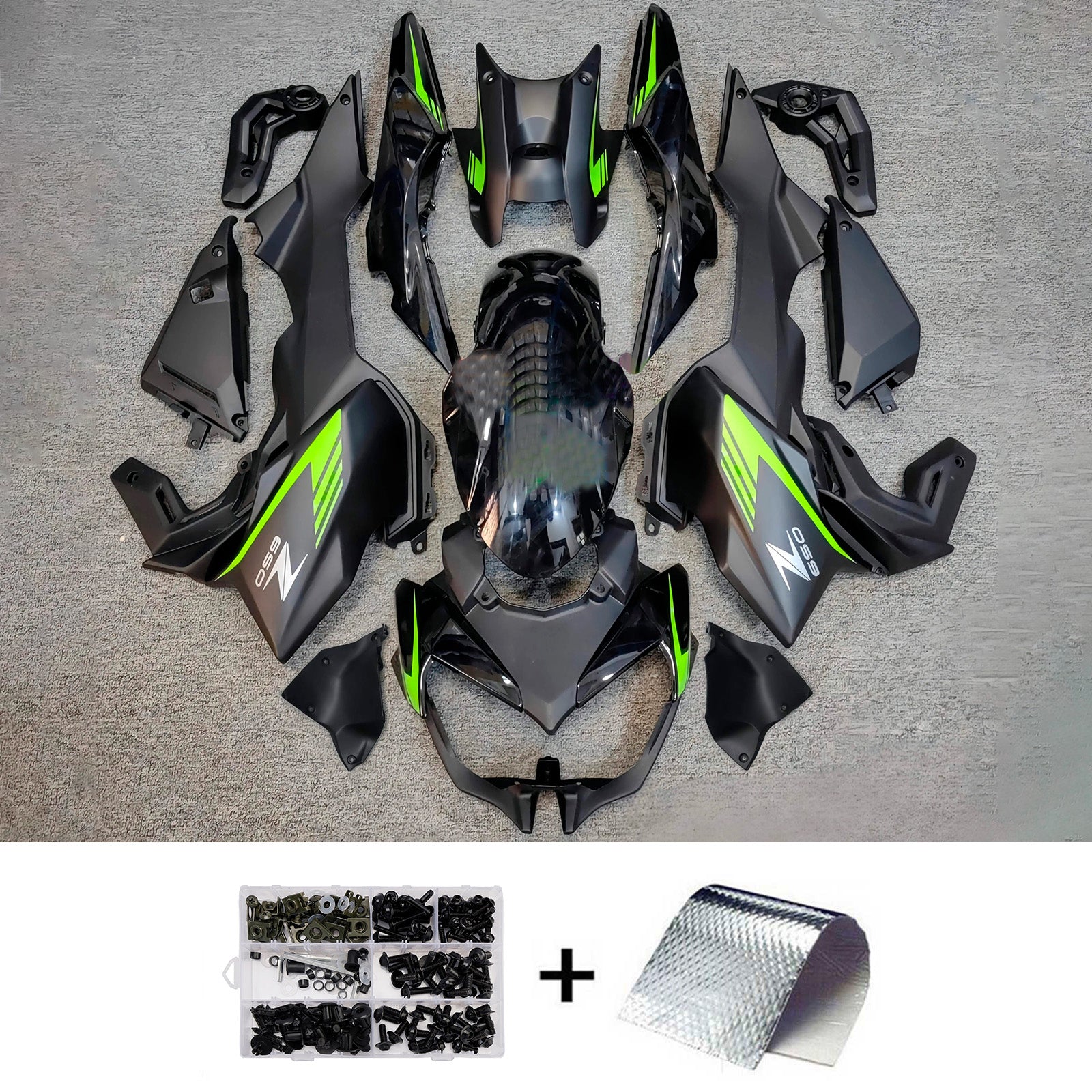 Amotopart 2020-2023 Kawasaki Z650 Black Green Fairing Kit