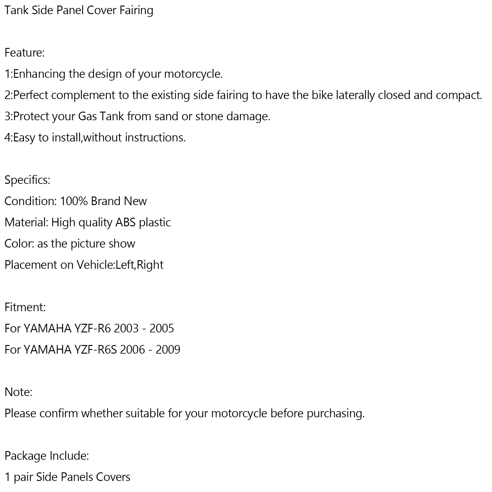 Pannello di copertura del rivestimento laterale del serbatoio del gas Carena per Yamaha YZF R6 03-05 R6S 06-09