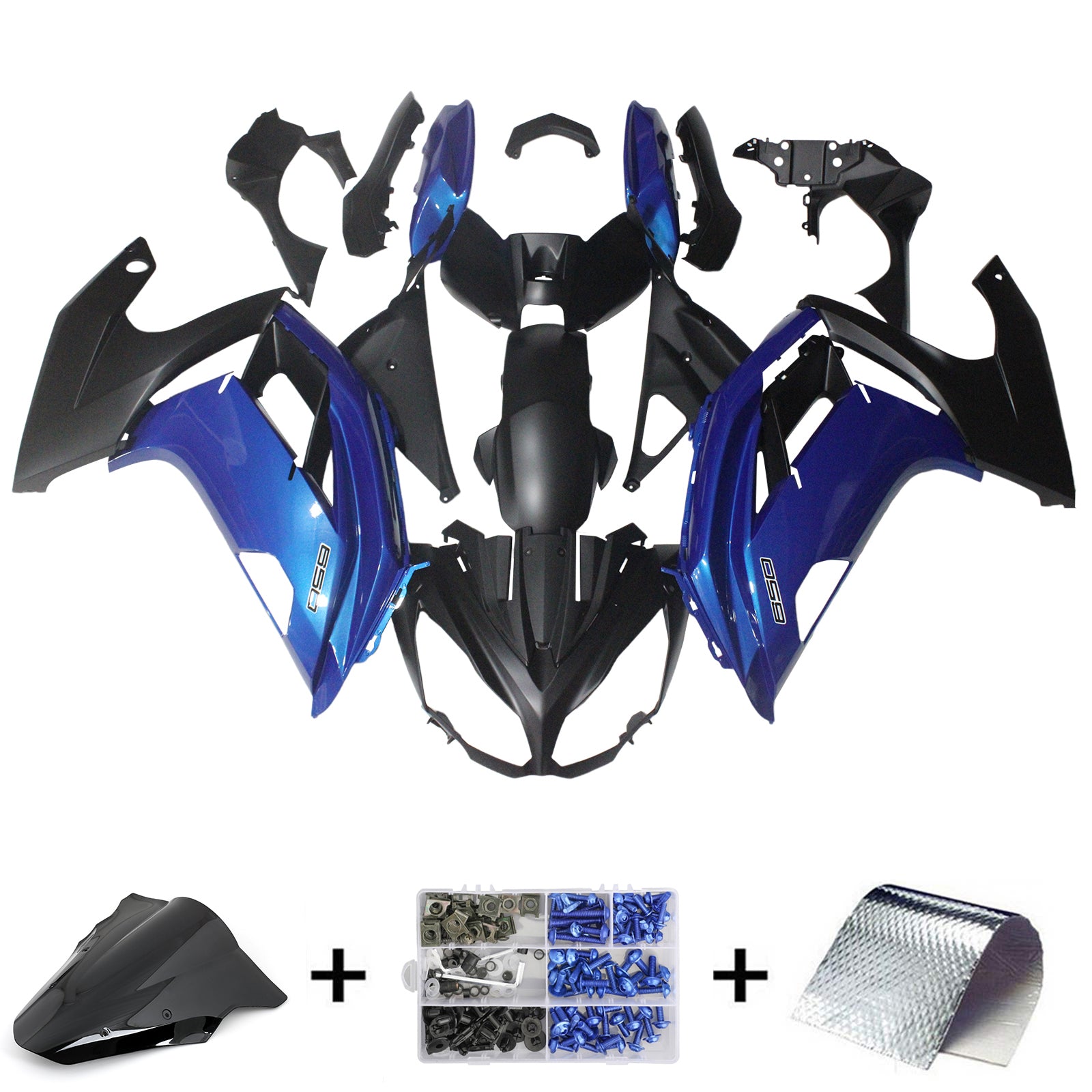 Amotopart 2012-2016 Kawasaki Ninja 650 EX650 Black Blue Fairing Kit