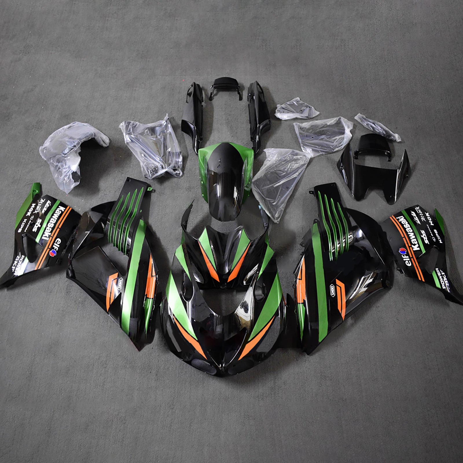 Amotopart 2012-2025 Kawasaki ZX14R ZZR1400 Black Green Orange Fairing Kit