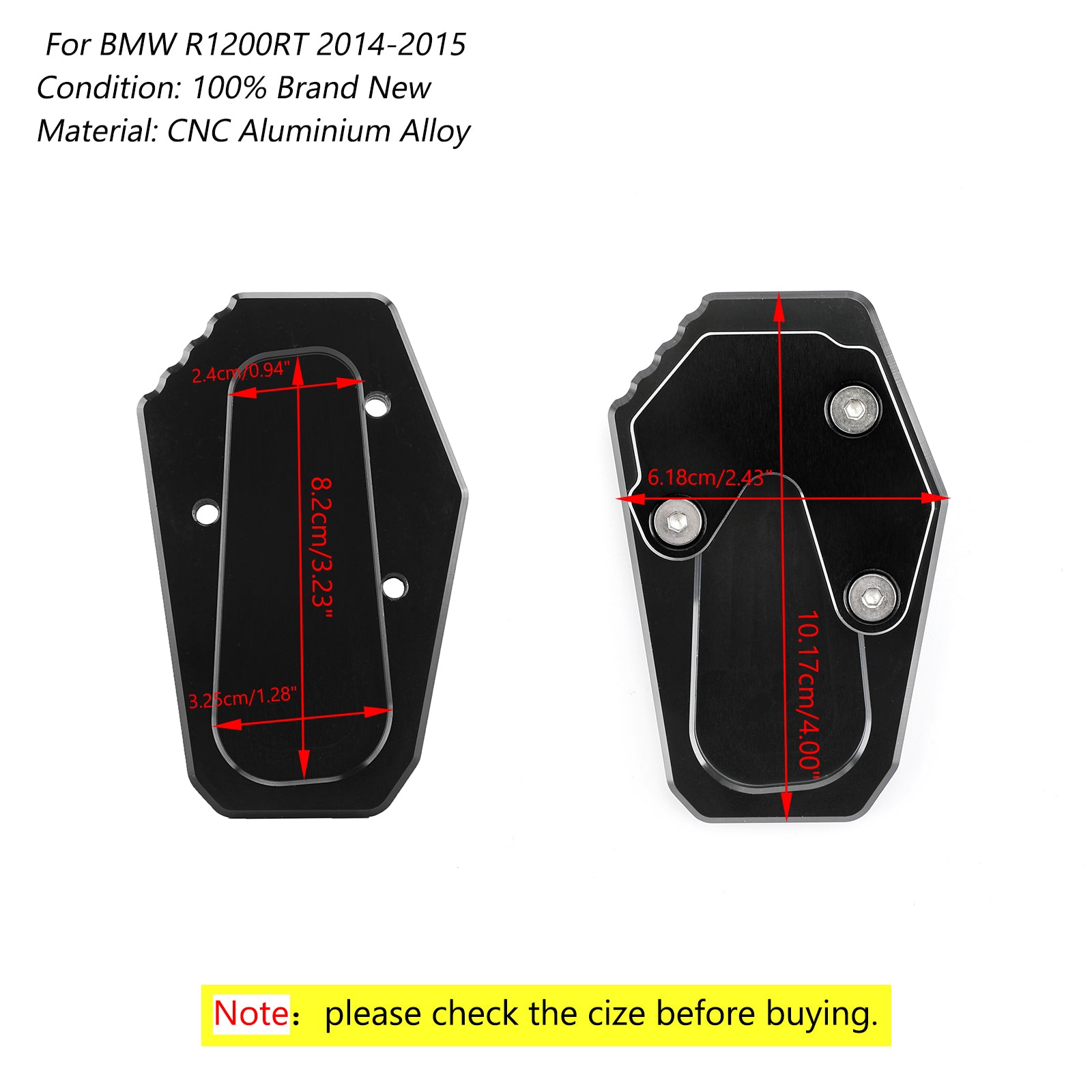 14-15 BMW R1200RT Motorcycle Side Stand Kickstand Pad Extension Plate Black