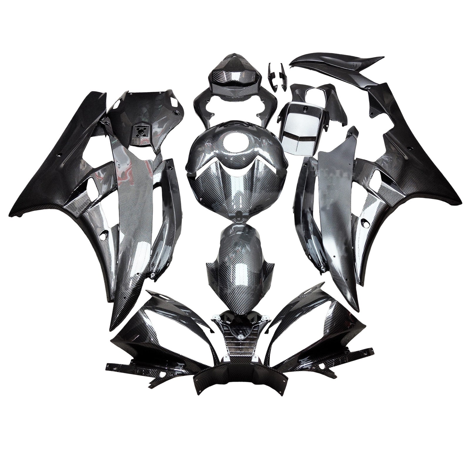 Amotopart 2006-2007 Yamaha YZF-R6 Grey & Black Carbon Fiber Pattern Fairing Kit