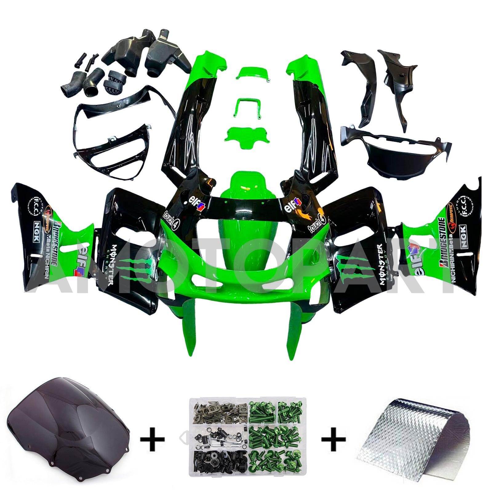 Amotopart Kawasaki 1993-2007 ZZR400 & 1998-2003 ZZR600 Green Black Fairing Kit