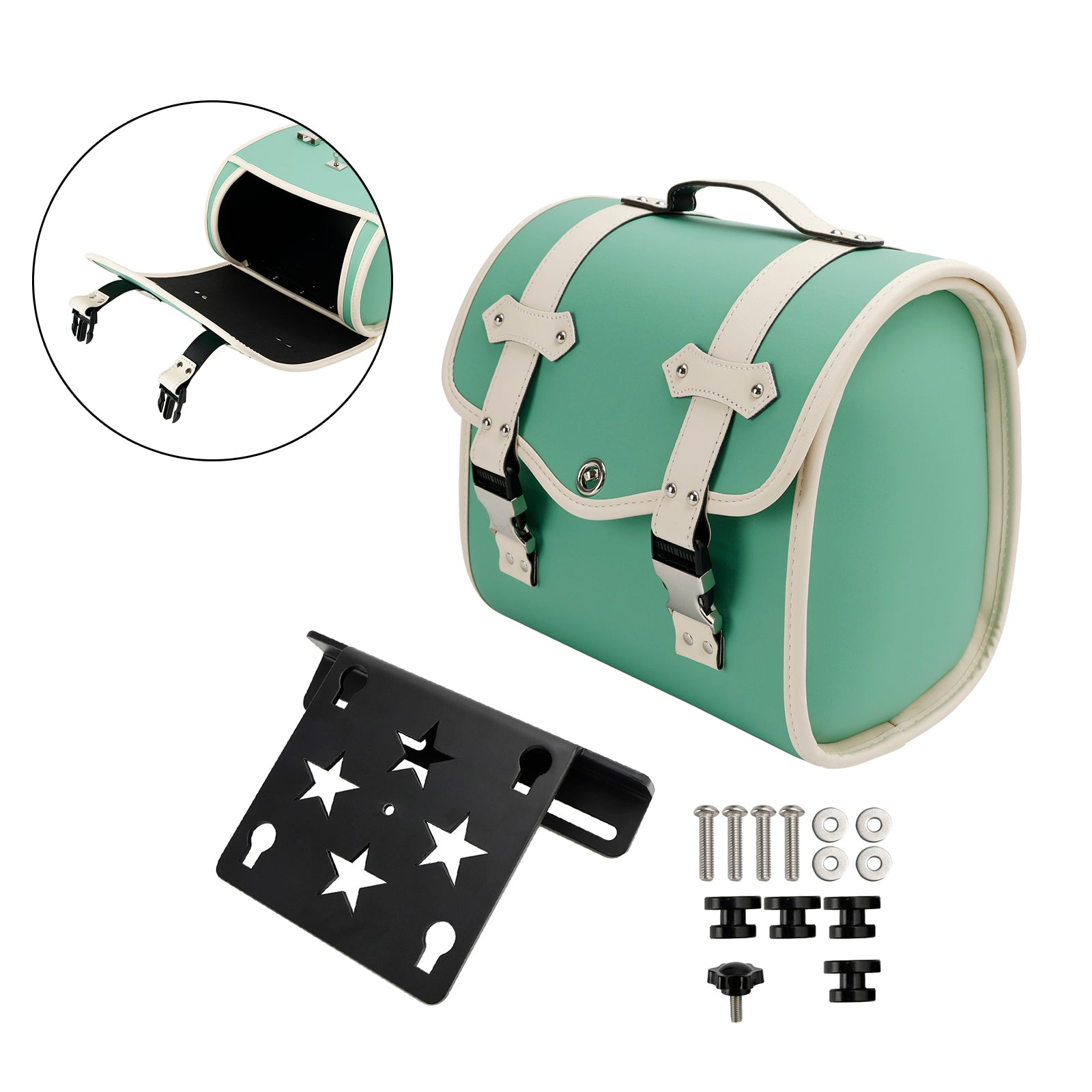 Motor Saddlebag & Brcket Kit Side Storage Universal Quick Release Green