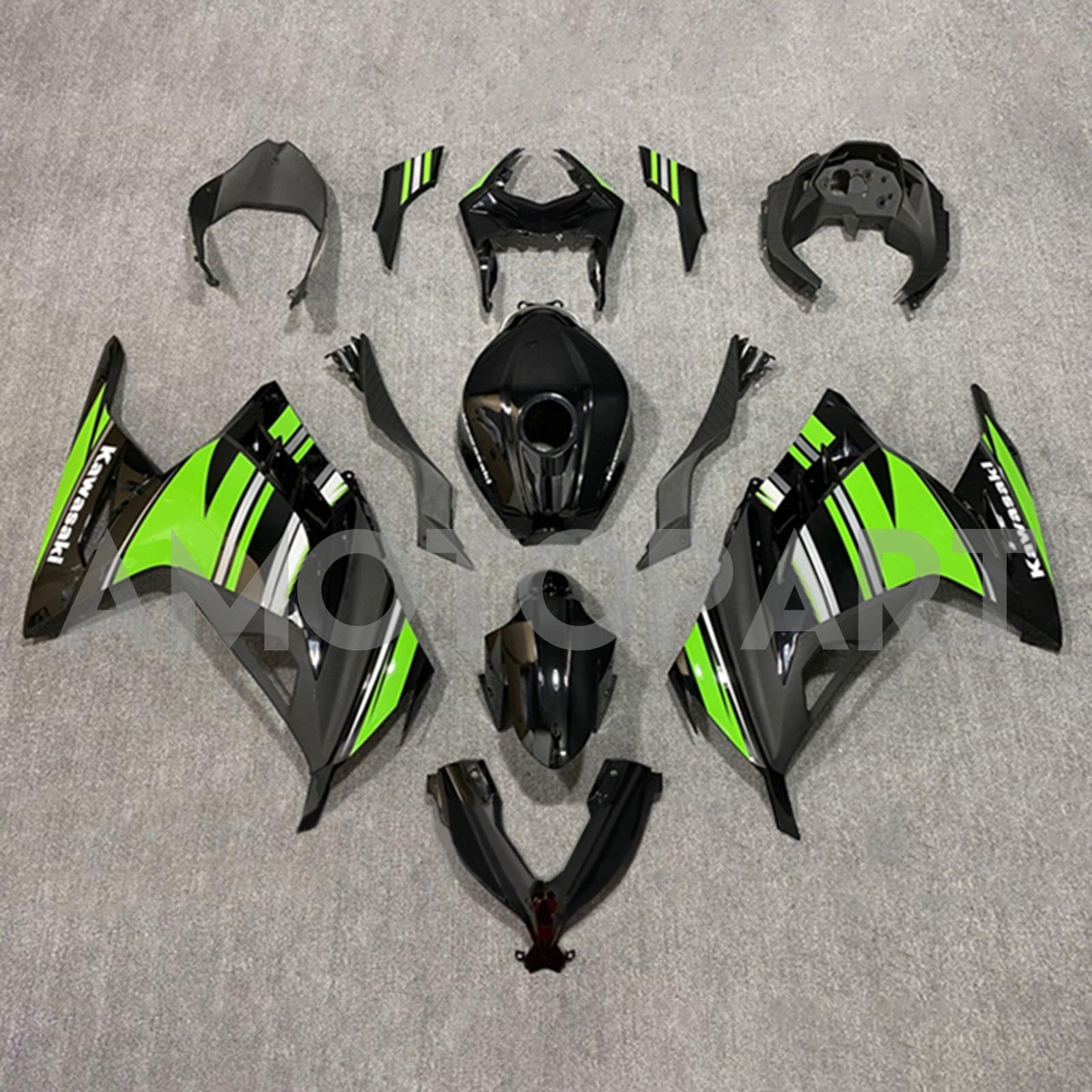 Amotopart 2013-2024 Kawasaki EX300/Ninja300 Black&Green Style3 Fairing Kit