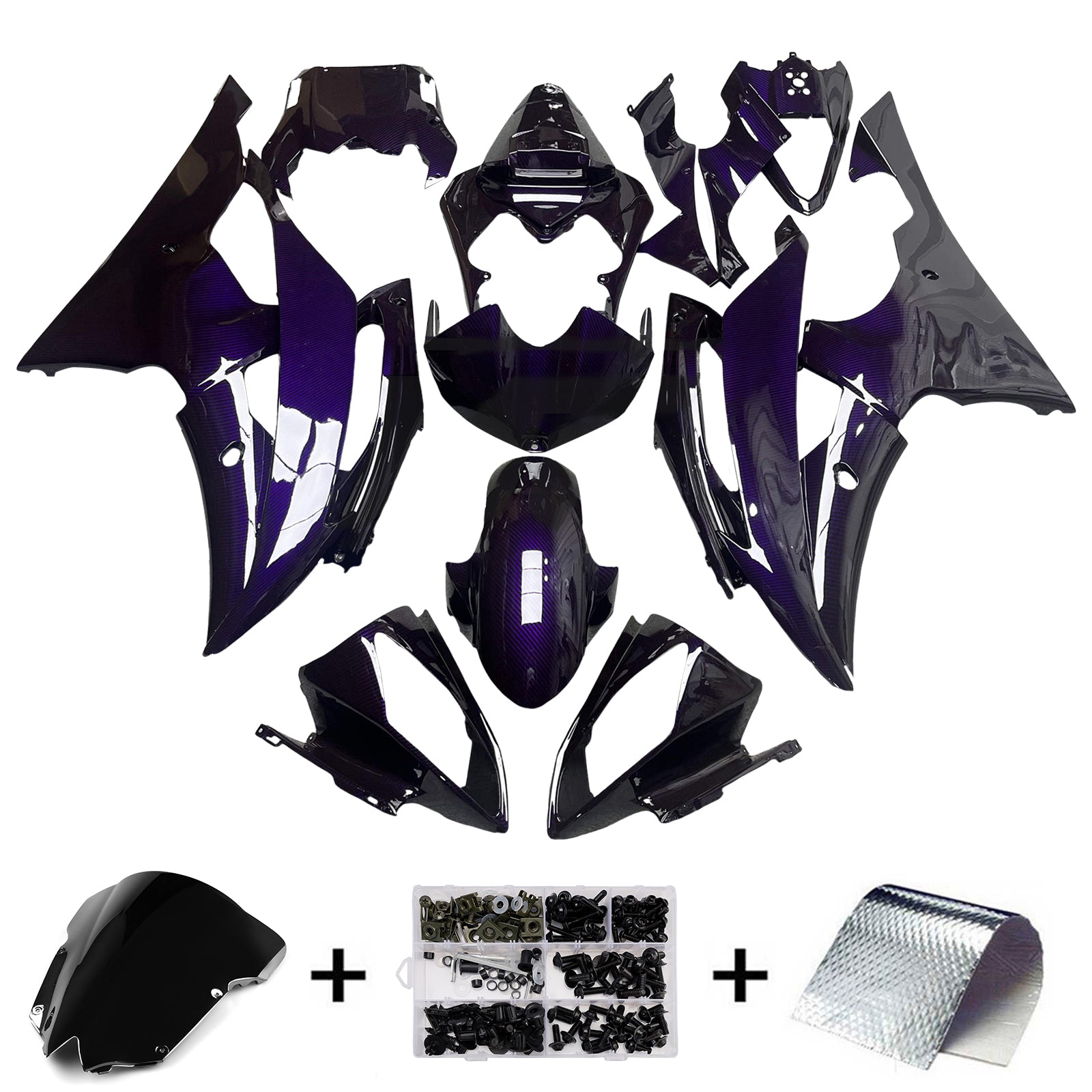 Amotopart 2008-2016 Yamaha YZF-R6 Purple Black Fairing Kit