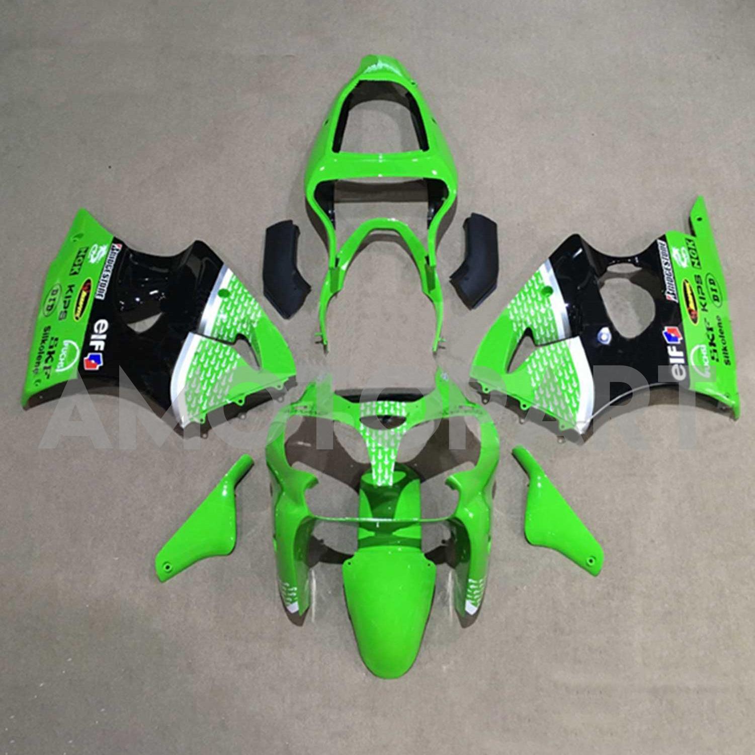 Amotopart ZX6R 636 2000-2002 ZZR600 2005-2008 Kawasaki グリーン&ブラック フェアリングキット