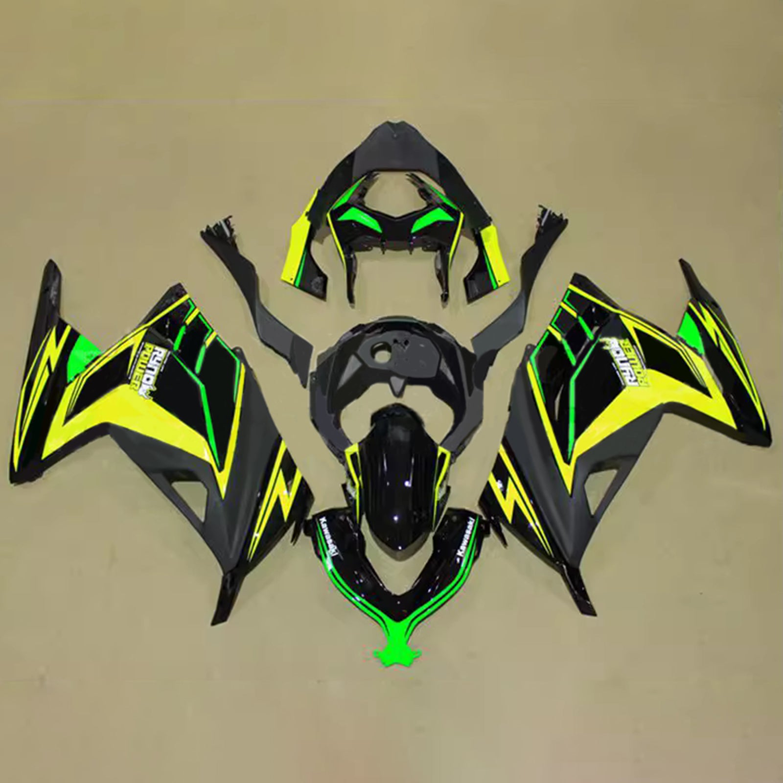 Amotopart 2013-2024 Kawasaki EX300/Ninja300 Black Yellow Green Fairing Kit