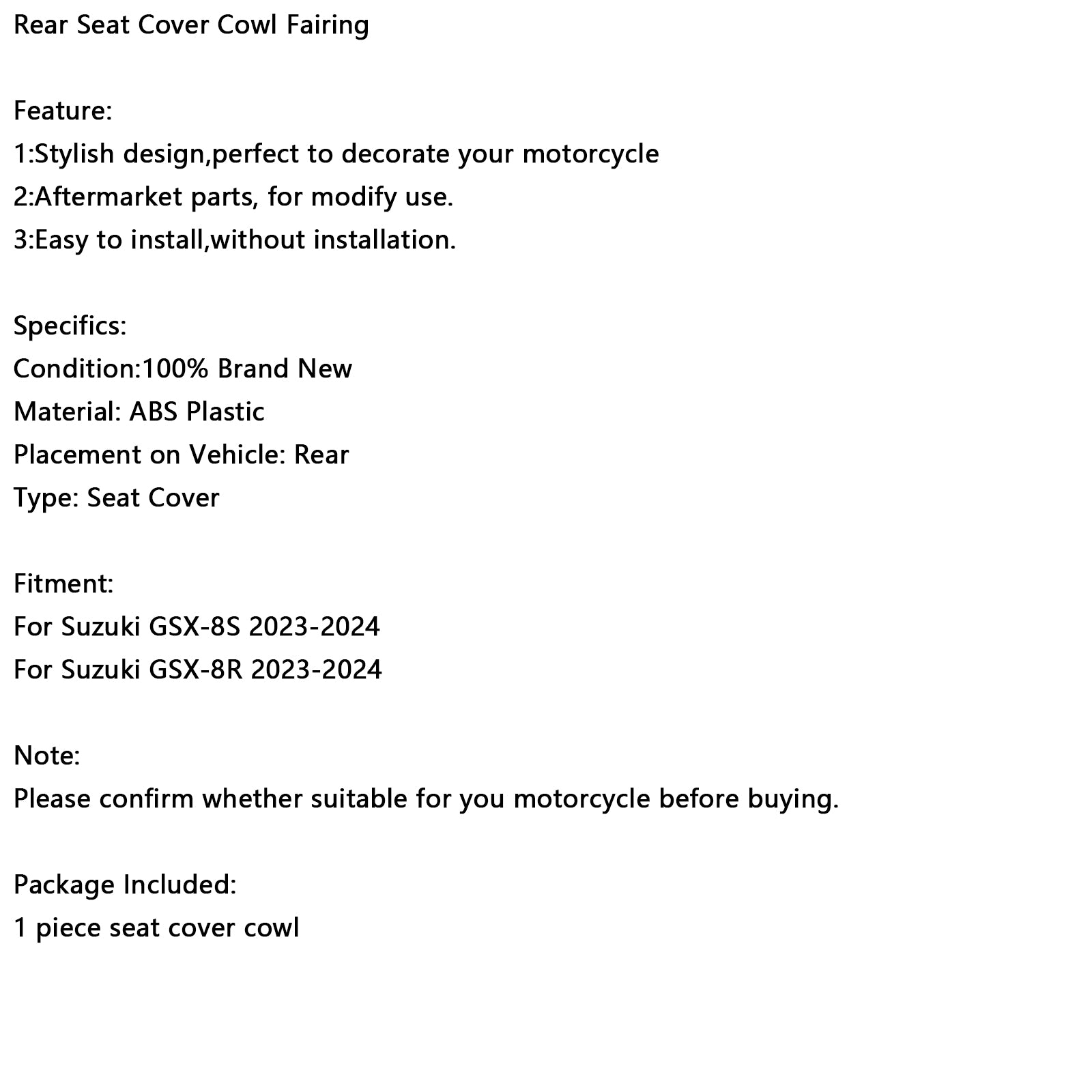 2023-2025 Suzuki GSX-8S GSX8S GSX-8R Rear Seat Cover Cowl Fairing Blue