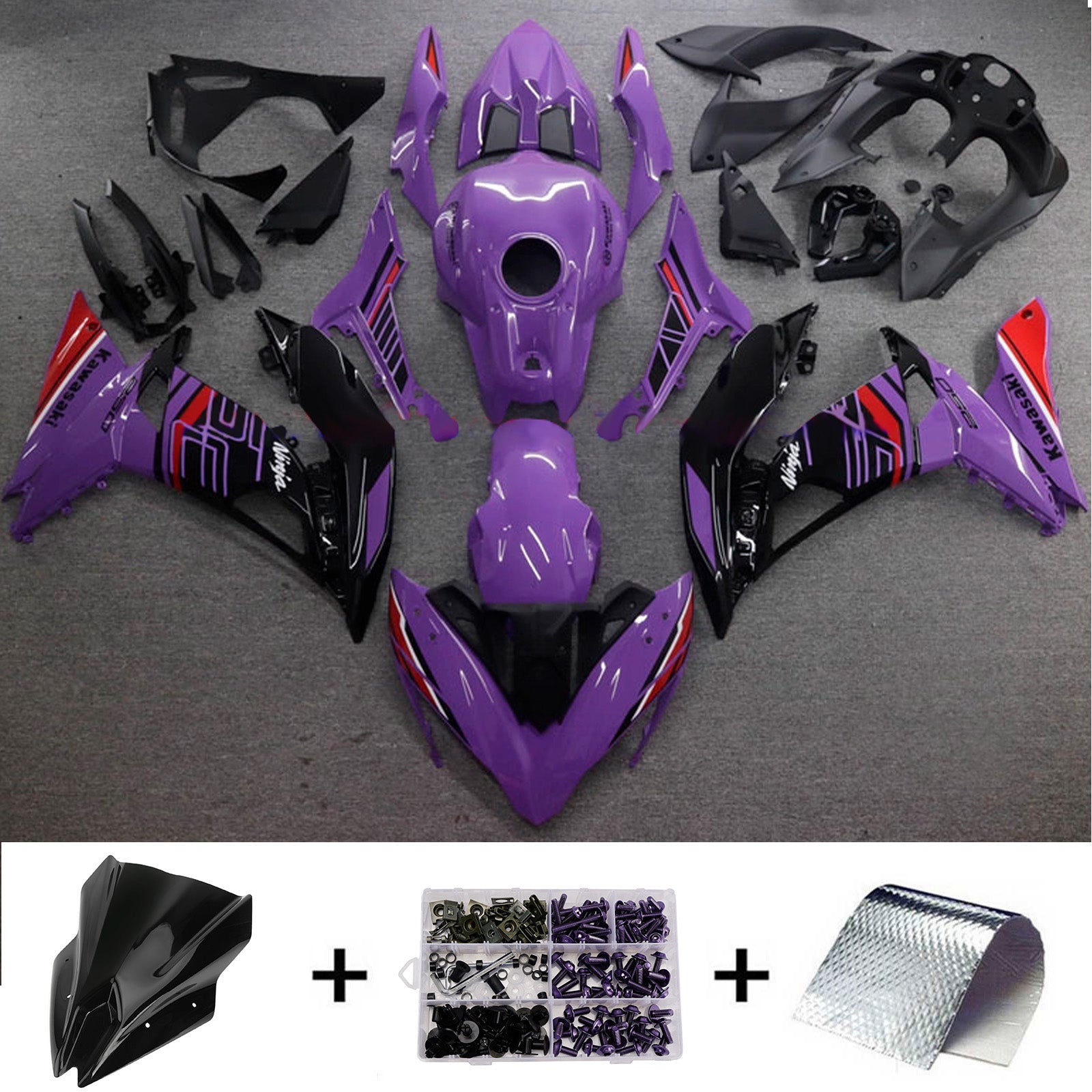 Amotopart 2017-2019 Kawasaki ER6F/Ninja650R Purple Black Red Fairing Kit