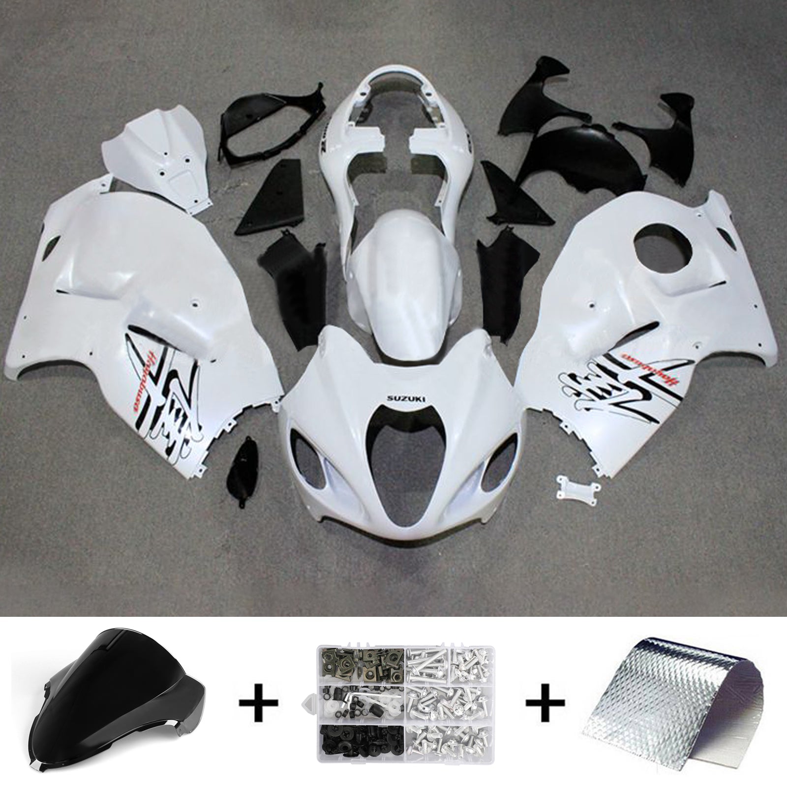 Amotopart Suzuki Hayabusa GSX1300R Noir 1999-2007&Kit de carénage blanc Style2