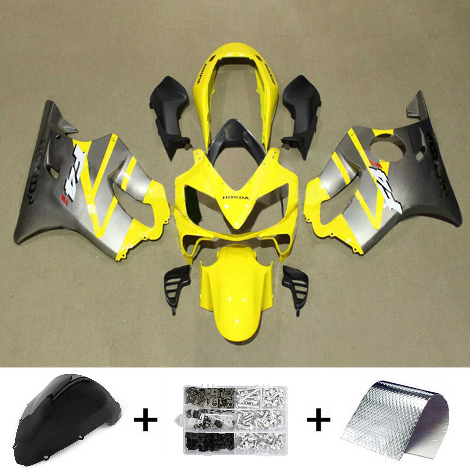 Amotopart 2004-2007 CBR600 F4i Honda Jaune&Kit de carénage gris