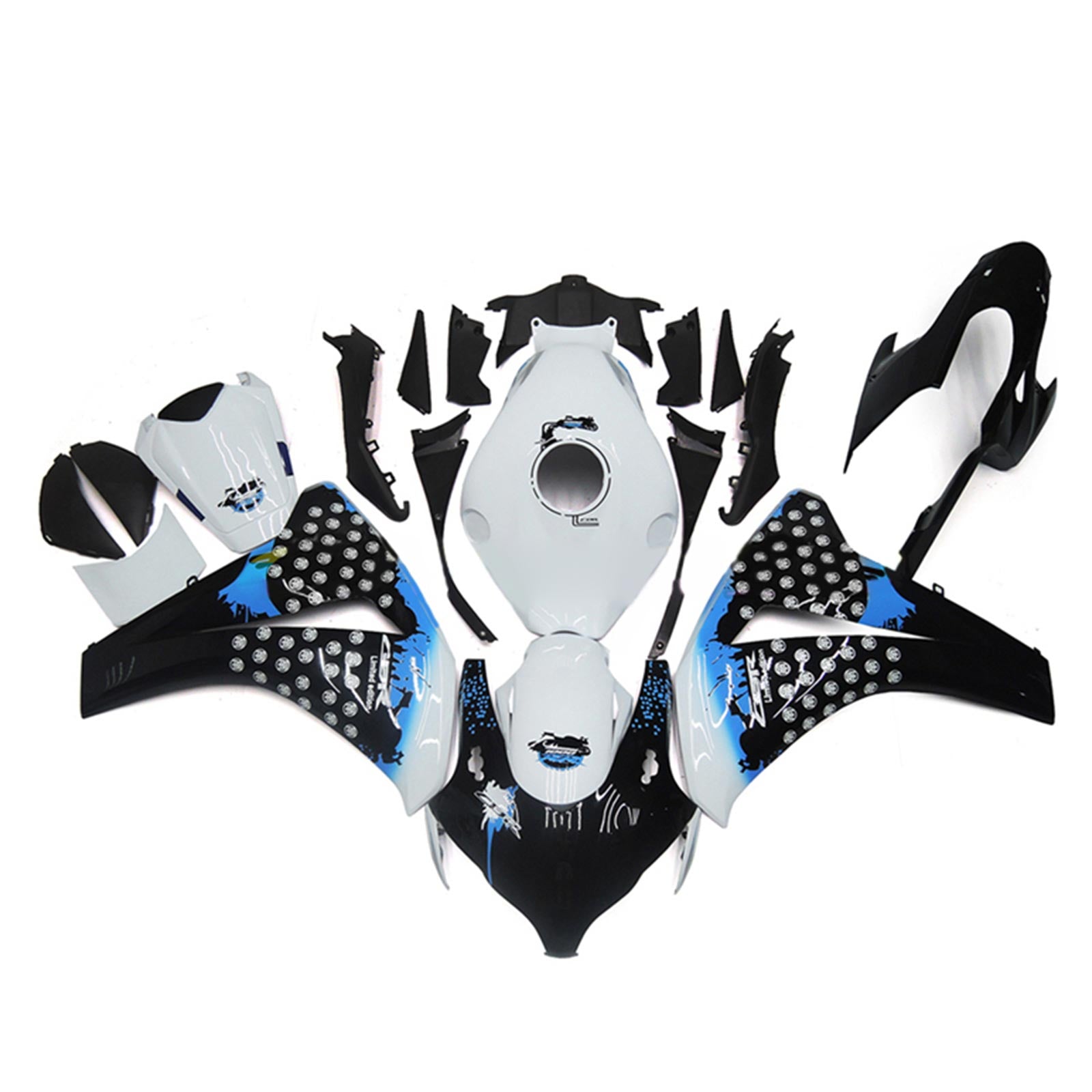 Amotopart Honda CBR1000RR 2008-2011 Noir&Kit de carénage Blue Spot