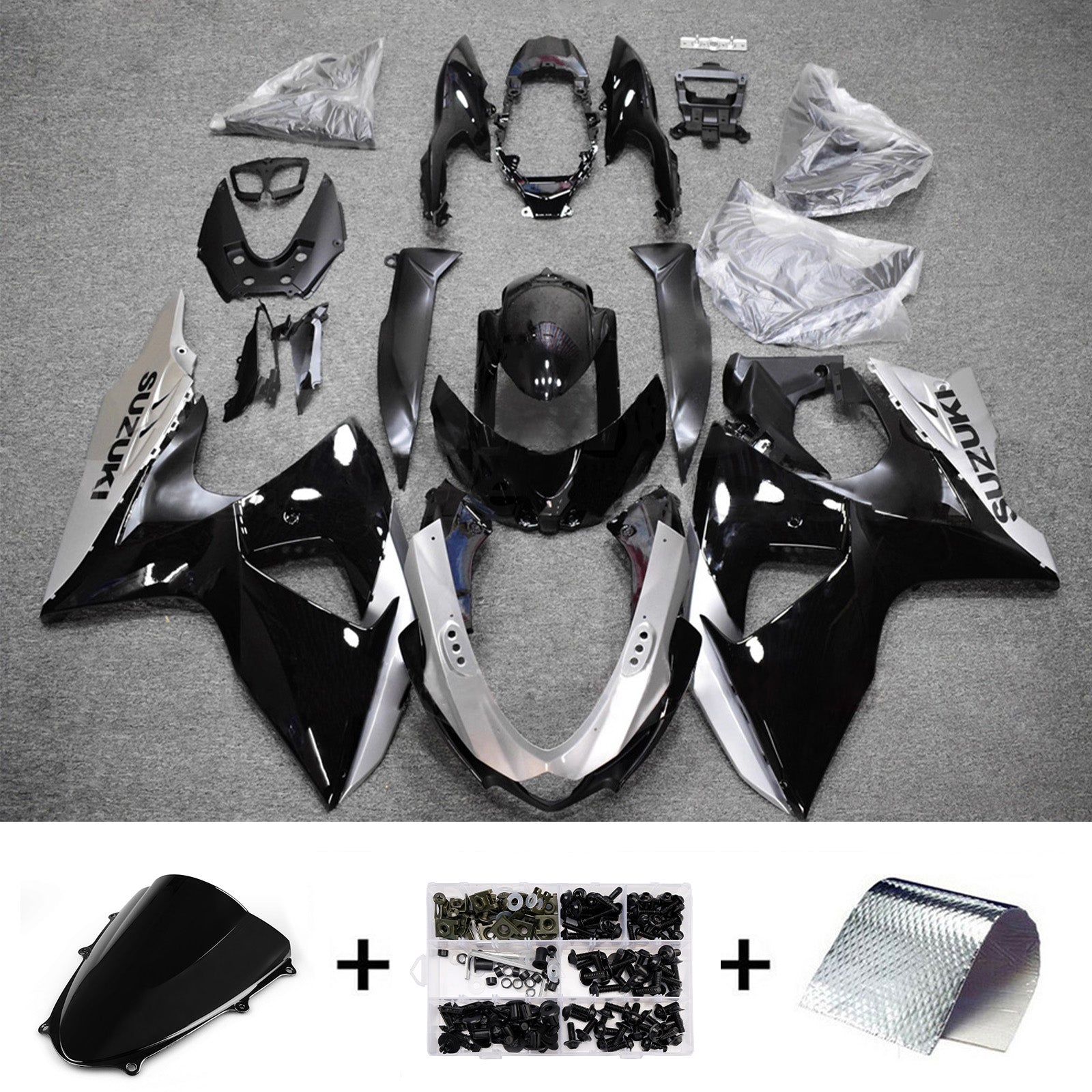 Amotopart 2009-2016 Suzuki GSXR1000 Black Silver Fairing Kit