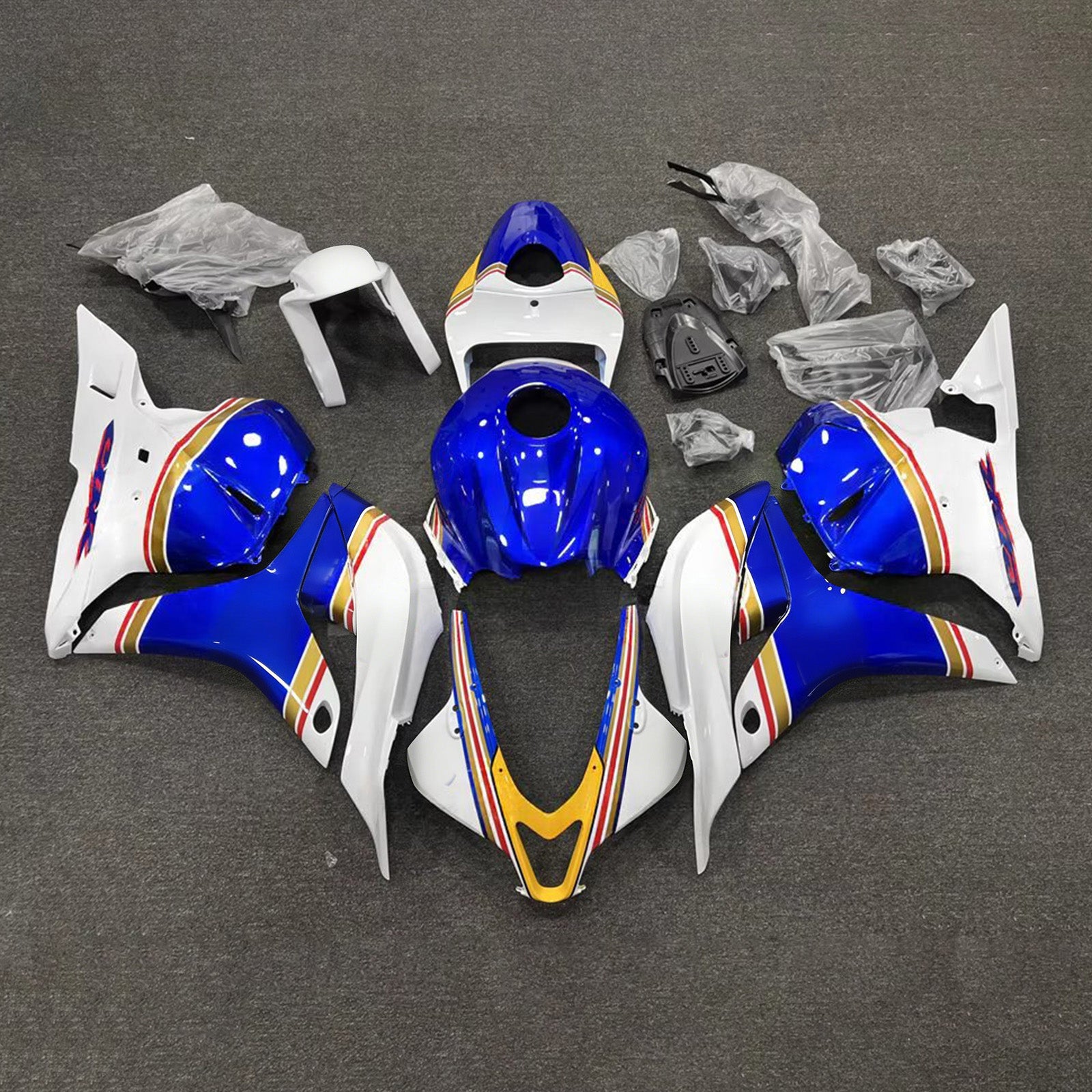 Amotopart 2009-2012 Honda CBR600RR White Blue Fairing Kit