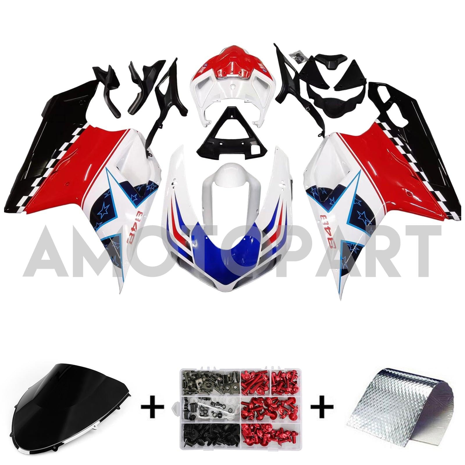 Amotopart 2007-2011 Ducati 1098/1198/848 Black White Red Blue Fairing Kit