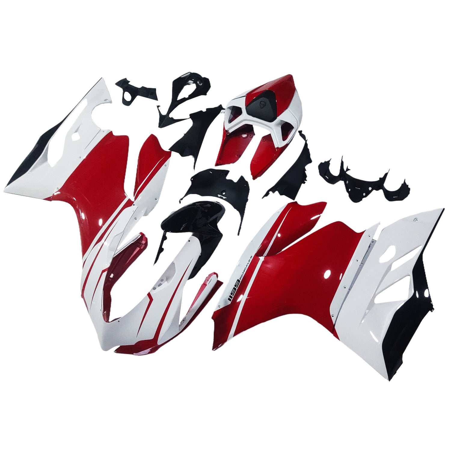 Amotopart 2012-2015 Ducati 899 White Red & Lines Fairing Kit