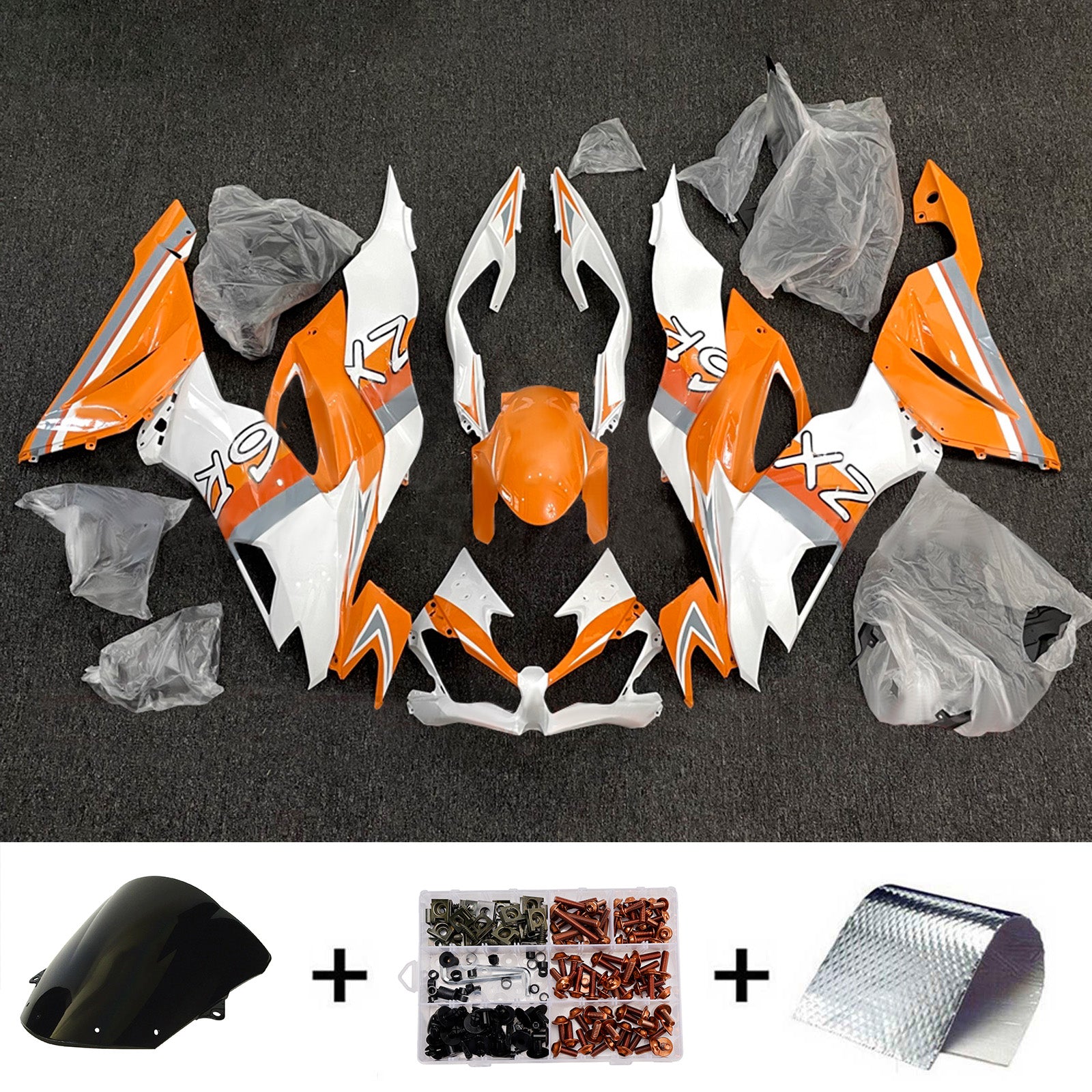 Amotopart 2019-2023 Kawasaki ZX6R Orange White Fairing Kit