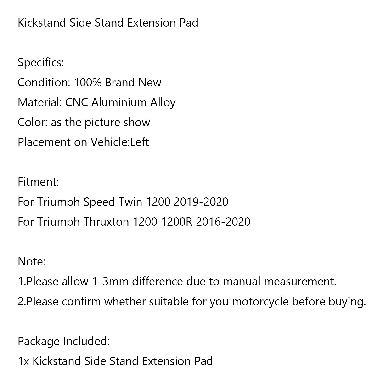 Caballete lateral ampliar placa almohadilla para Triumph Speed Twin 1200 Thruxton 1200