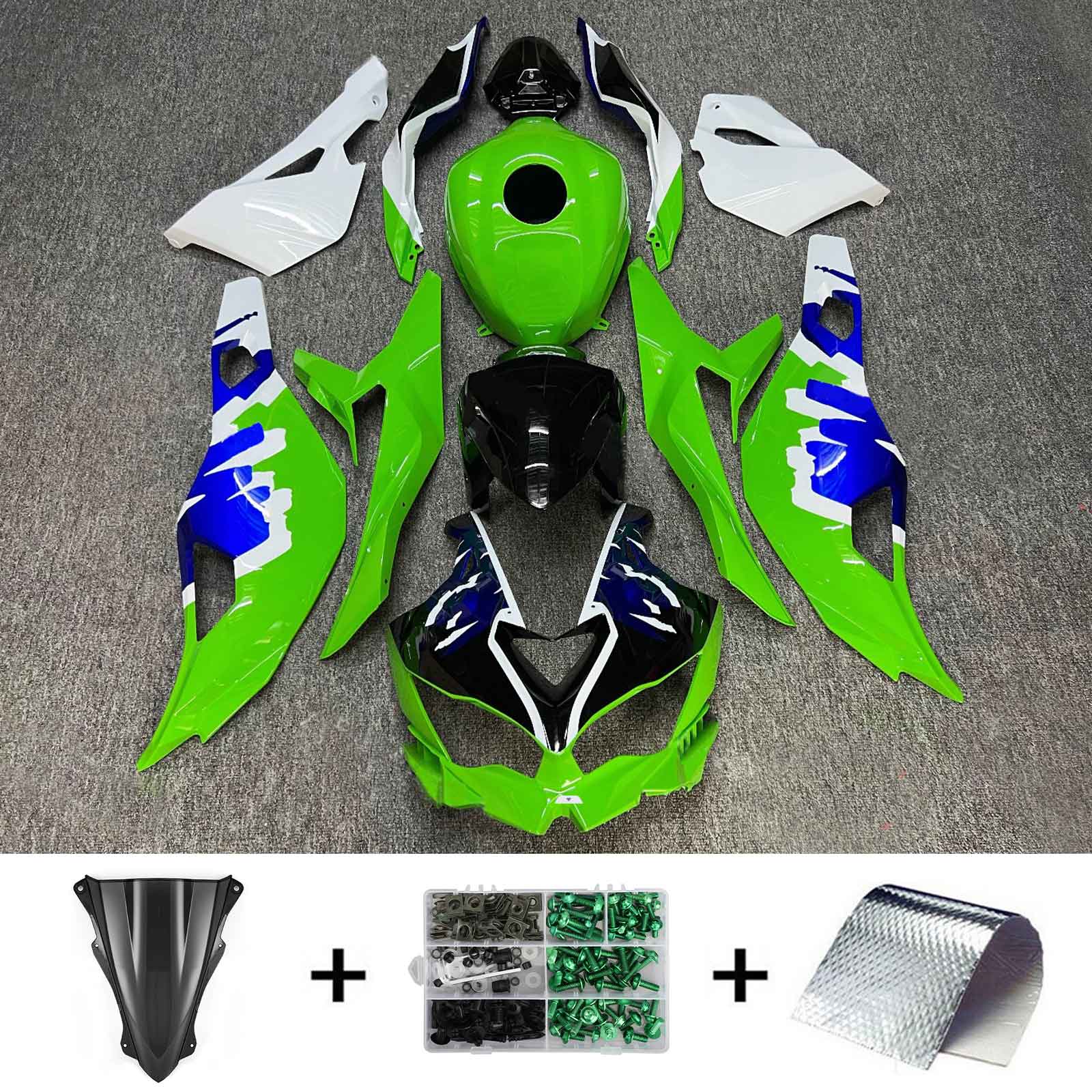 Amotopart 2019-2025 Kawasaki Ninja ZX-25R ZX-4R ZX-4RR Green White Fairing Kit