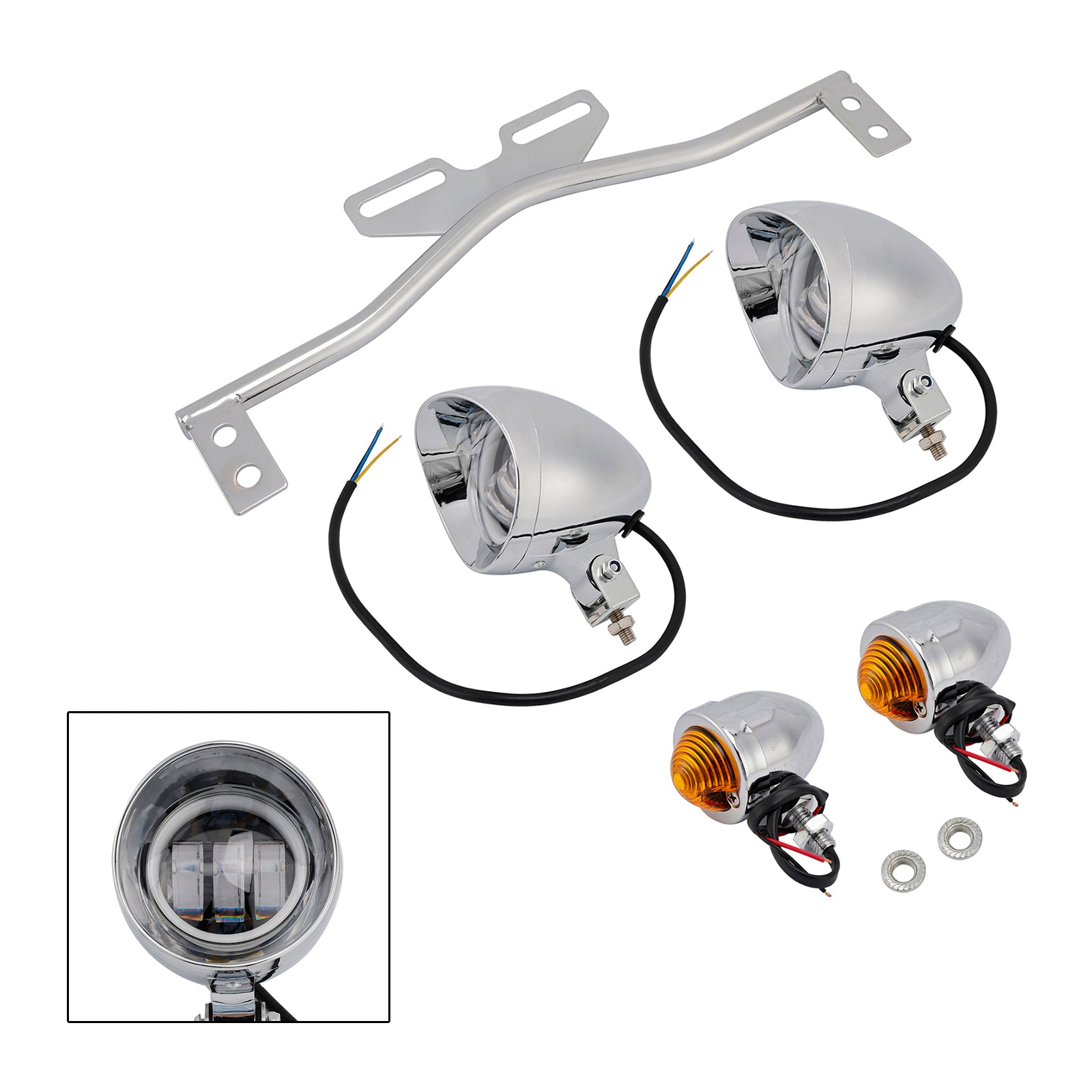 Racer Bobber Chopper Motorcycle Beam Headlight Fog Lamp Custom Chrome #D21