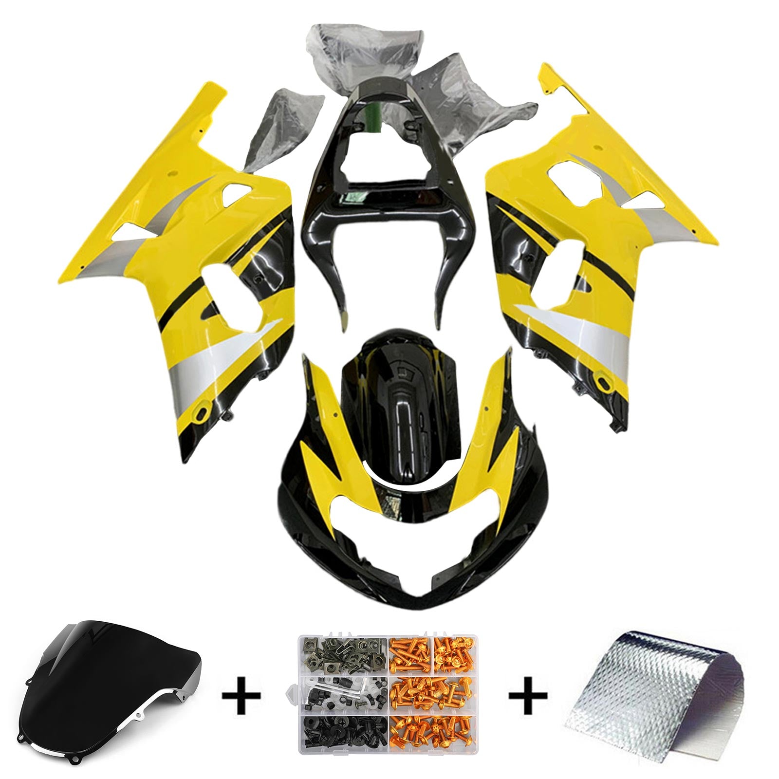 Amotopart Suzuki 01-03 GSXR600 & Kit de carénage GSXR750 00-03 Jaune Noir Style3