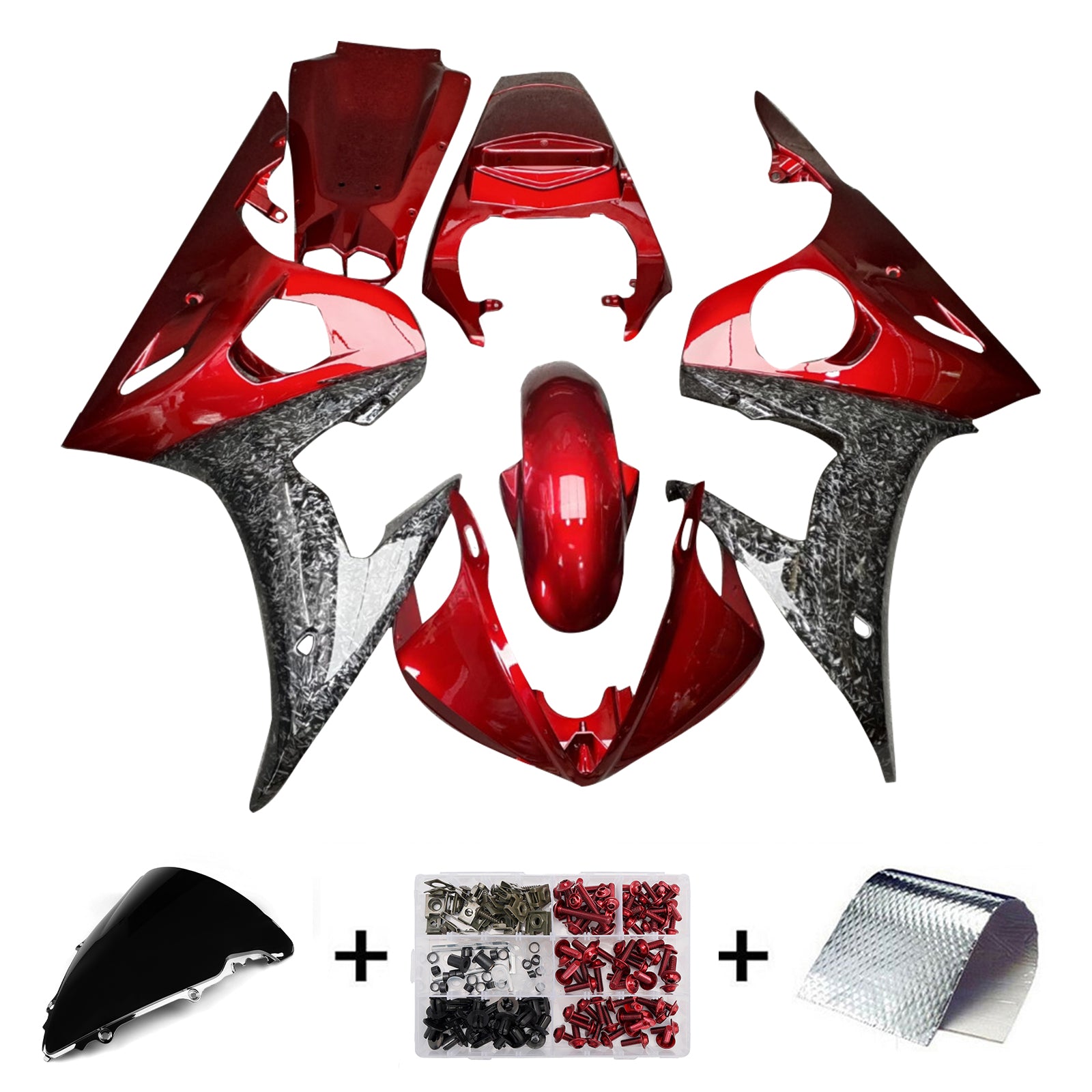 Amotopart 2003-2004 Yamaha YZF-R6/ 2006-2009 R6S Red Forged Carbon Fiber Fairing Kit