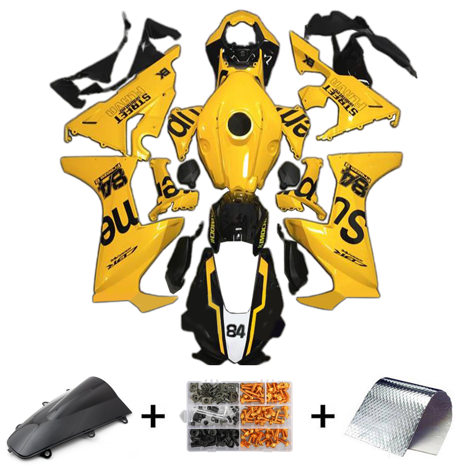 Amotopart 2017-2025 CBR1000RR Honda Jaune&Kit de carénage avec logo noir