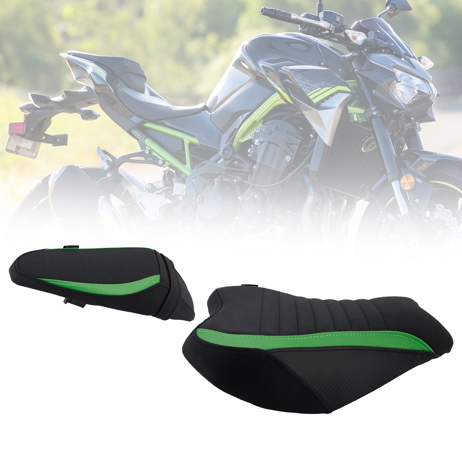 17-24 Kawasaki Ninja Z900 Asiento de pasajero con cojín completo, color negro