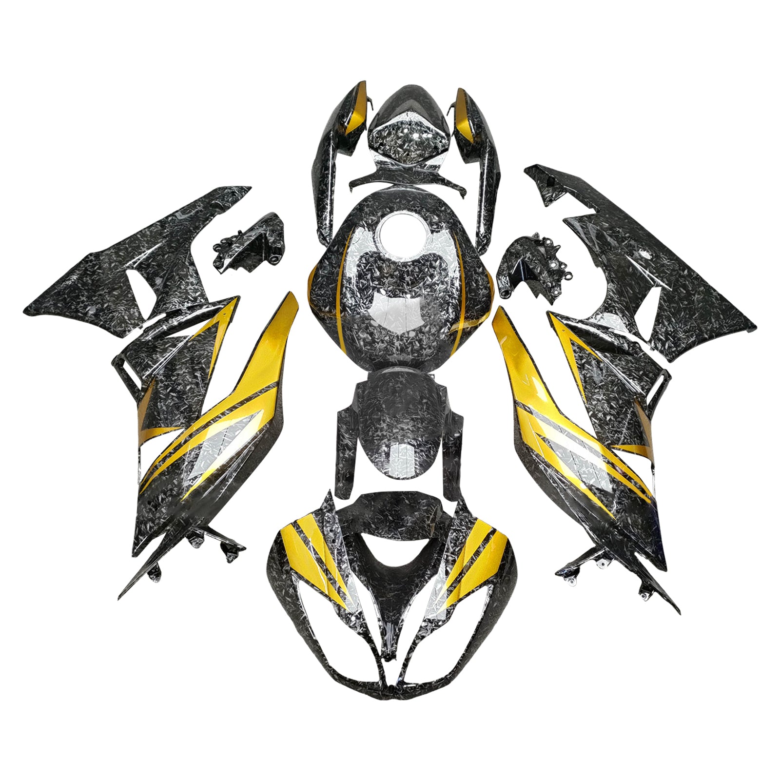 Amotopart 2009-2012 Kawasaki ZX6R 636 Forged Carbon Yellow Fairing Kit