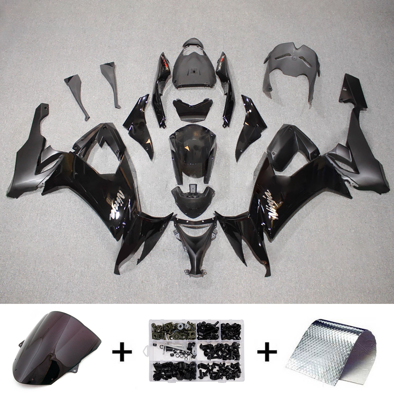 Amotopart 2008-2010 Kawasaki ZX10R Glossy & Matte Black Fairing Kit
