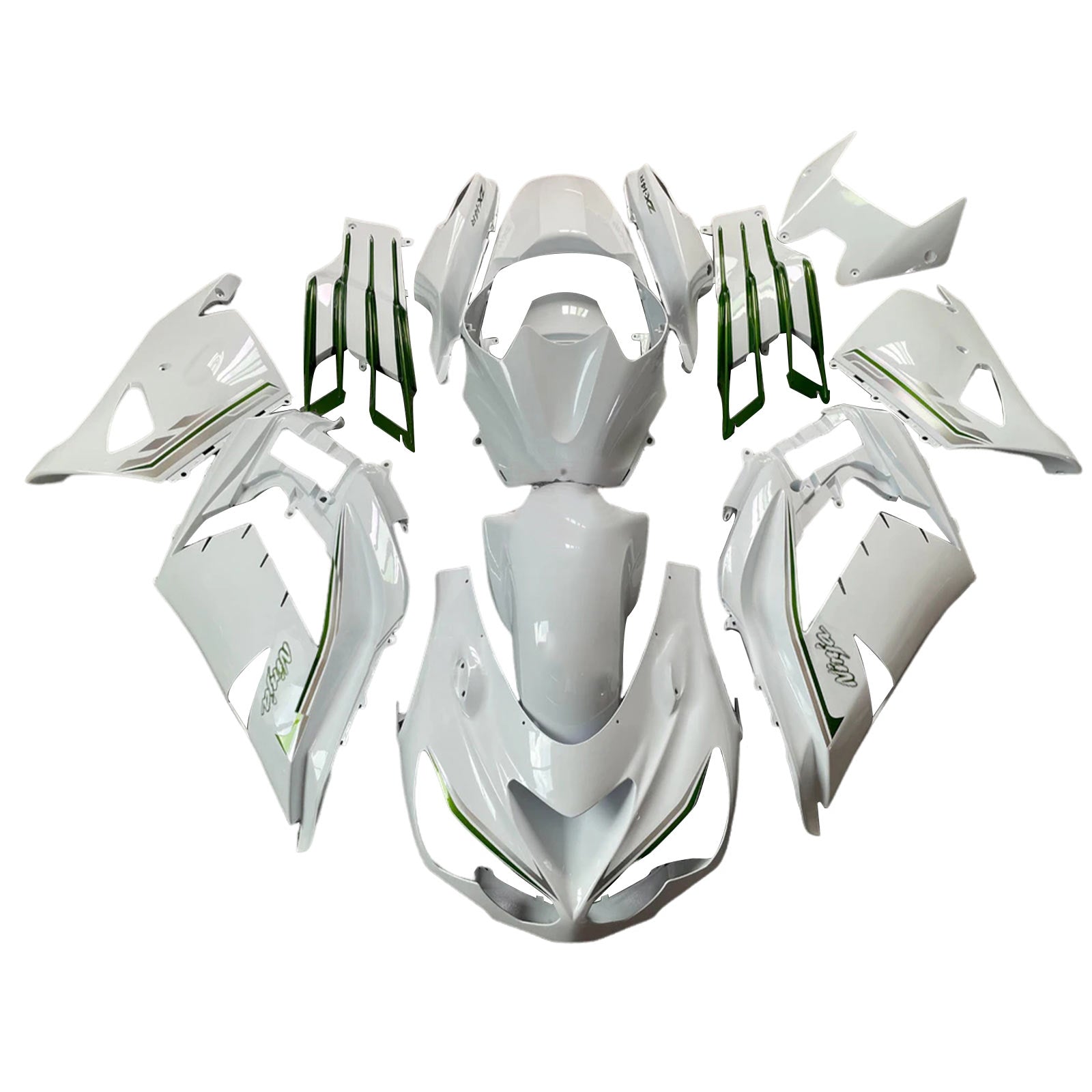 Amotopart 2012-2025 Kawasaki ZX14R ZZR1400 White & Green Fairing Kit