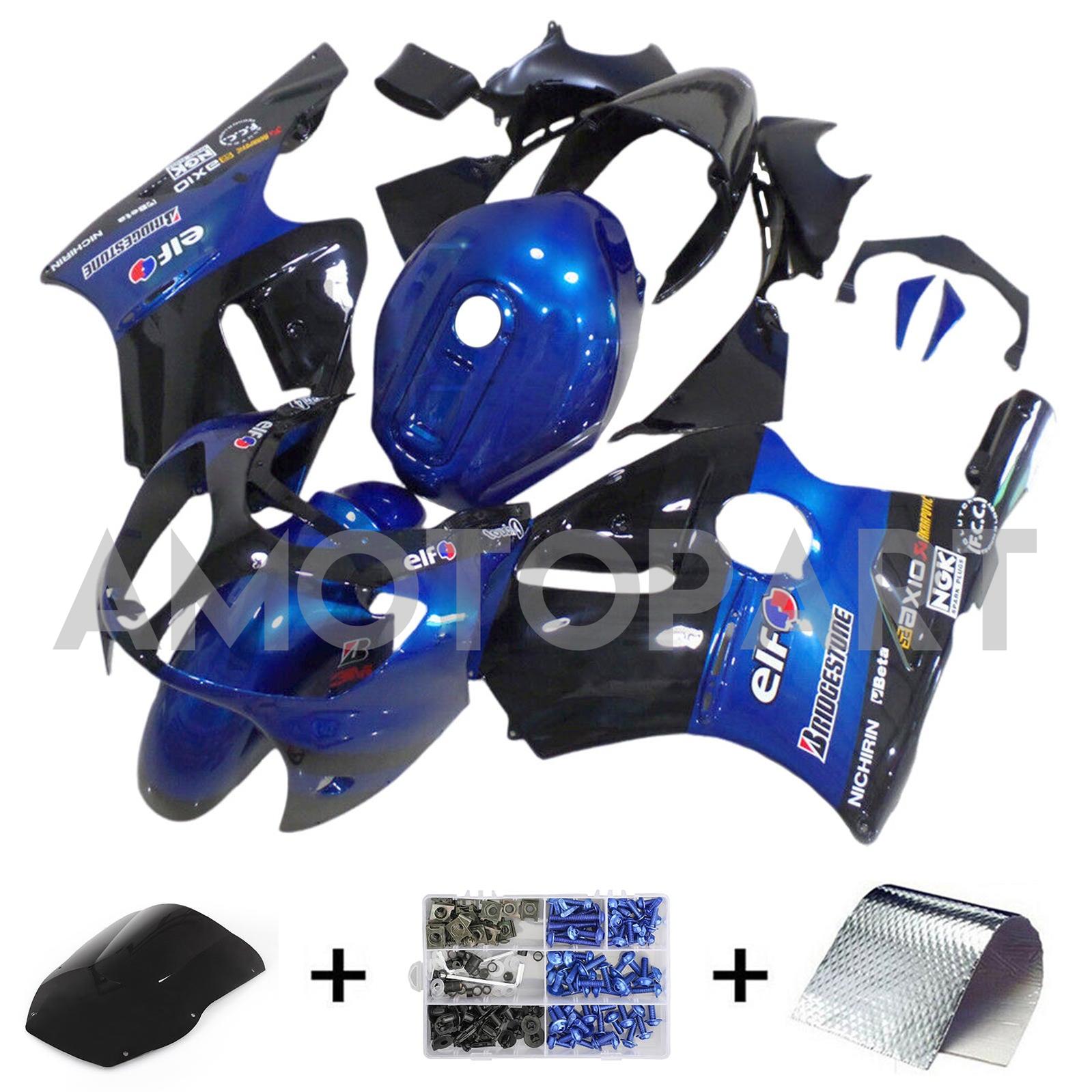 Amotopart 2000-2001 Kawasaki ZX12R Glossy Black Blue Fairing Kit