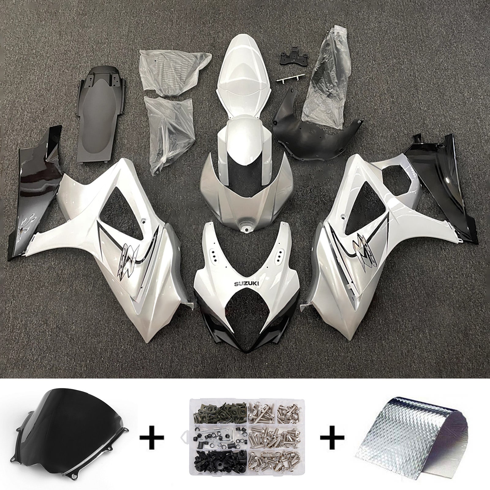 Amotopart 2007-2008 Suzuki GSXR1000 White Black Fairing Kit
