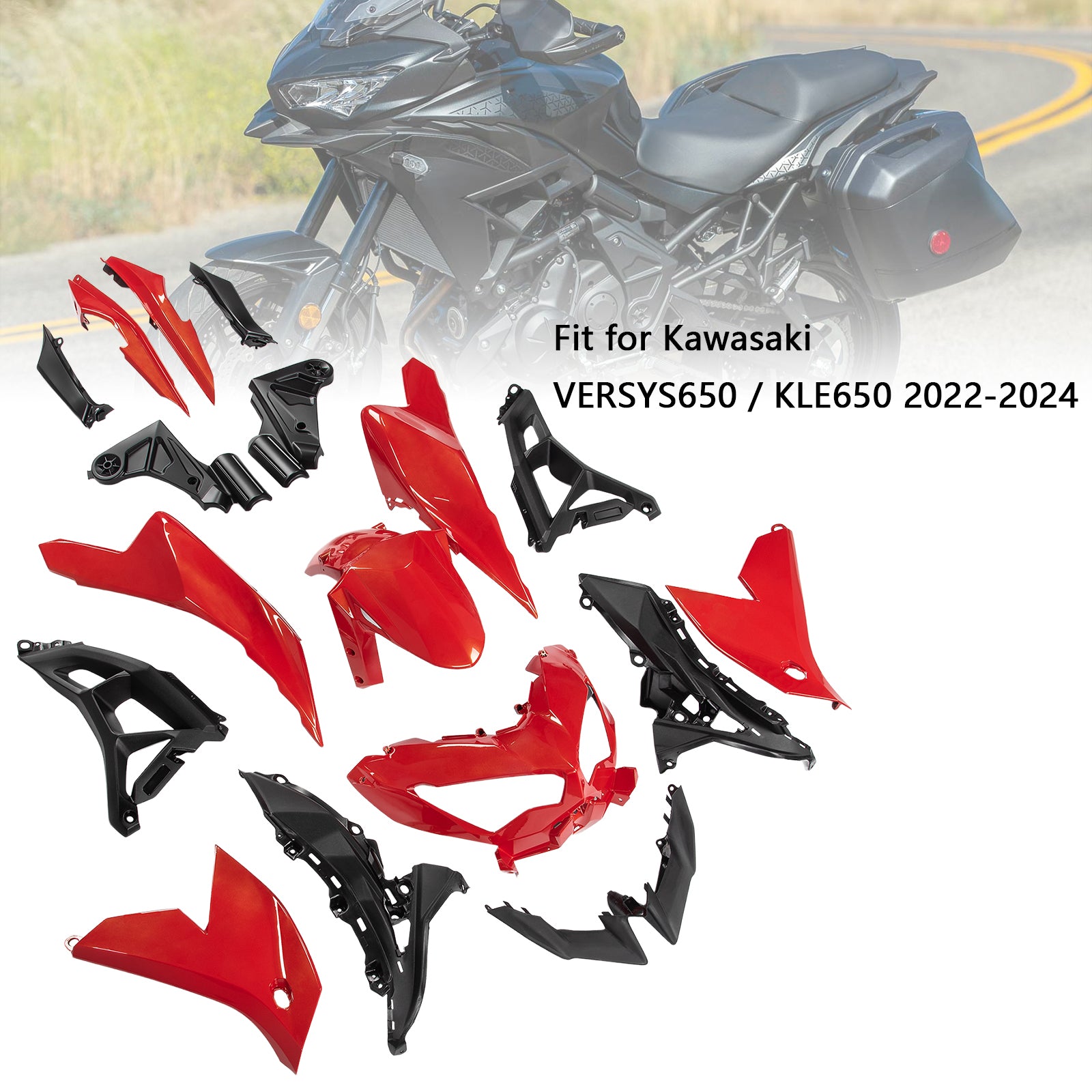 Amotopart 2022-2024 Kawasaki VERSYS 650 KLE ABS Kit de carenado rojo