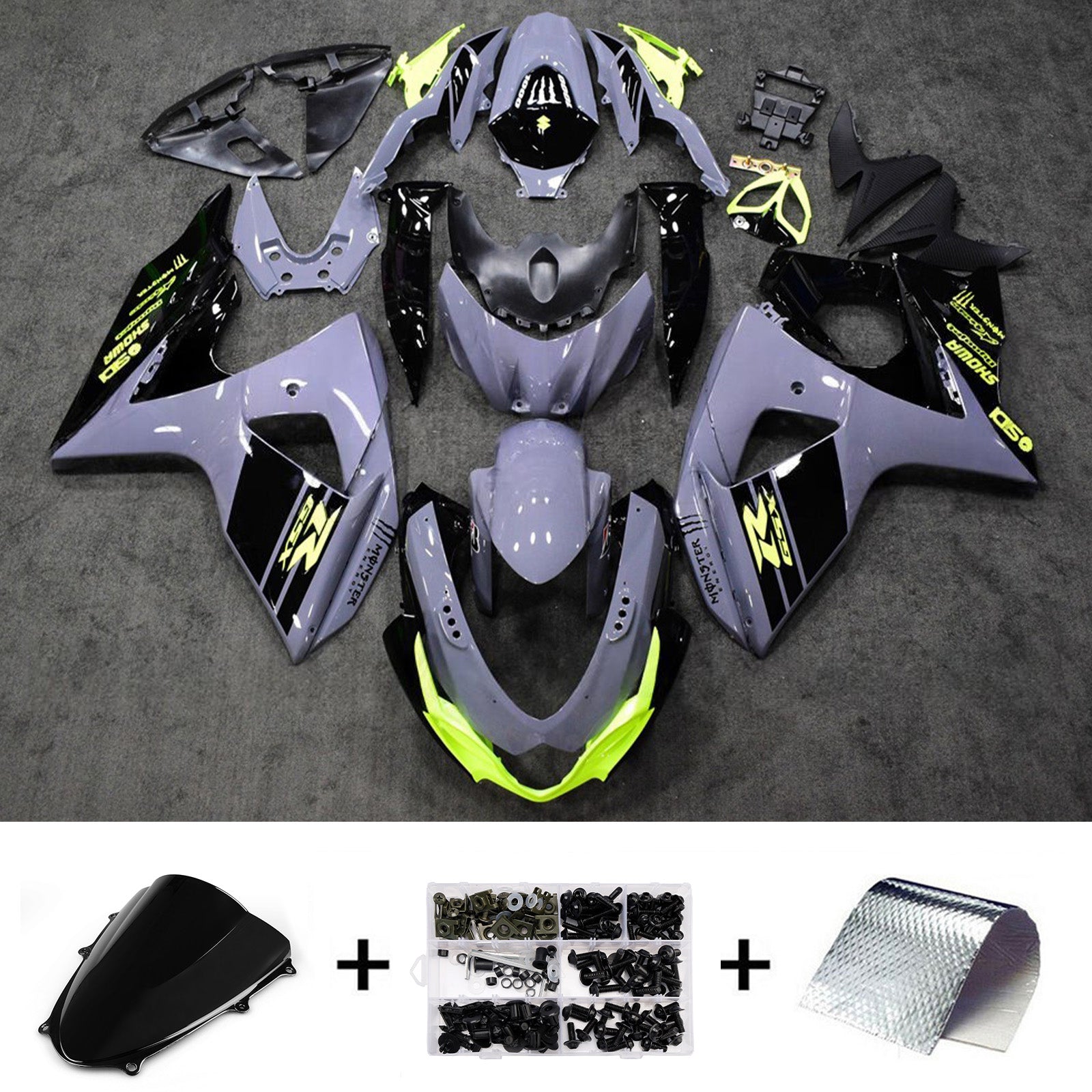 Amotopart 2009-2016 Suzuki GSXR1000 Grey Black Green Fairing Kit