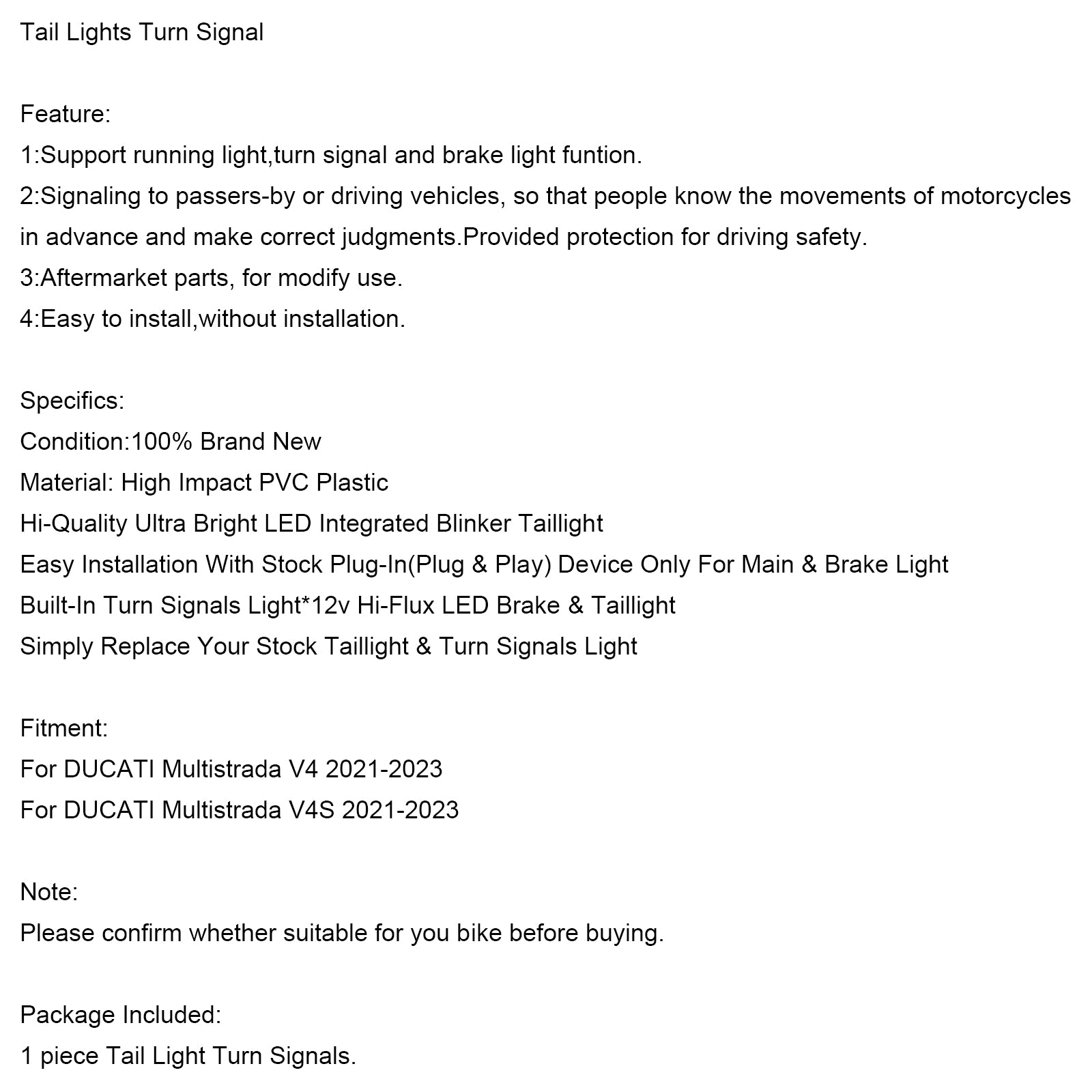 Zintegrowane sygnały skrętu światła ogona dla Ducati Multistrada V4S V4 110 21-23